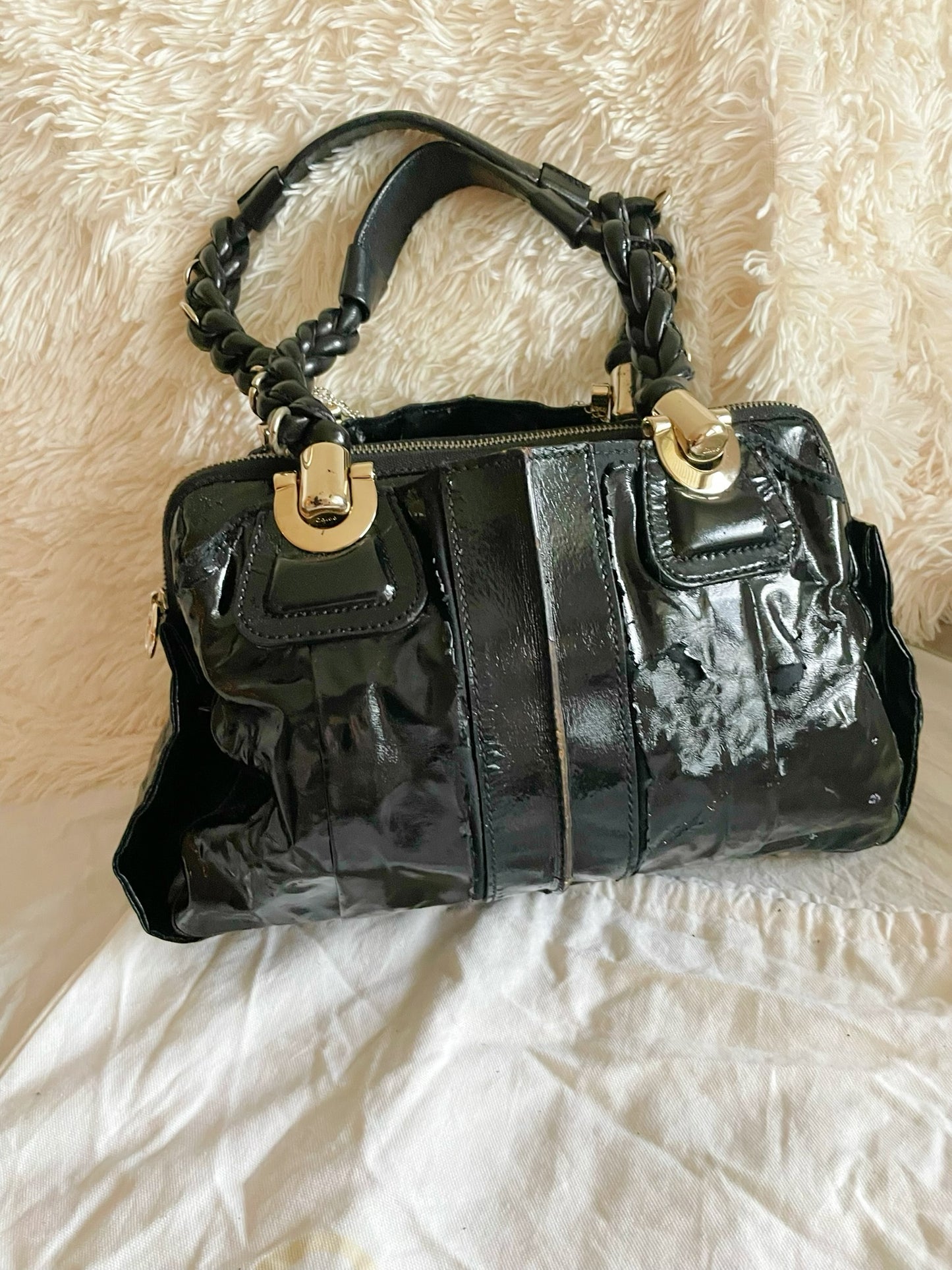 Chloé Patent Leather Satchel Bag – Black
