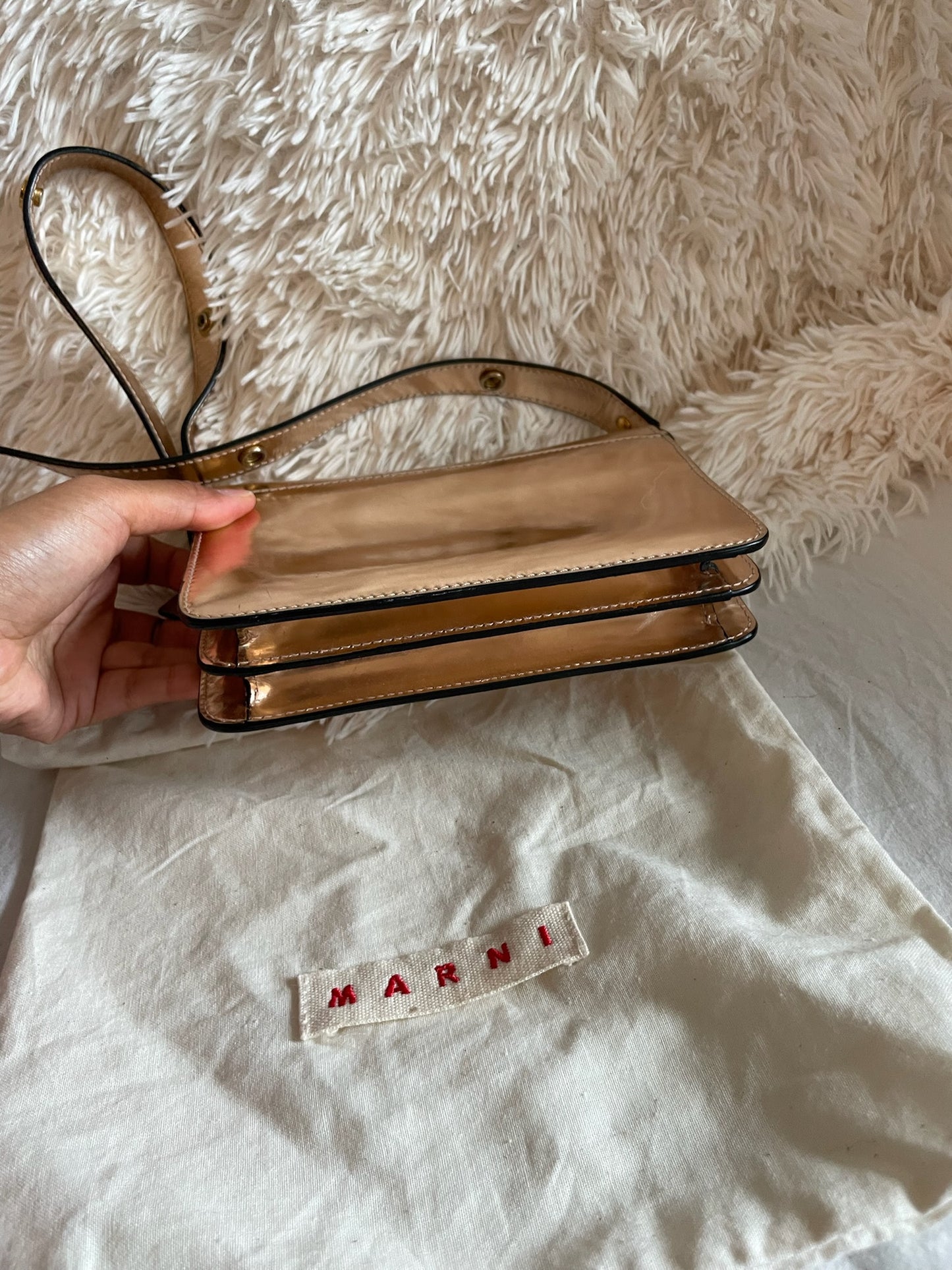 Marni Small Trunk Bag – Patent Leather, Beige
