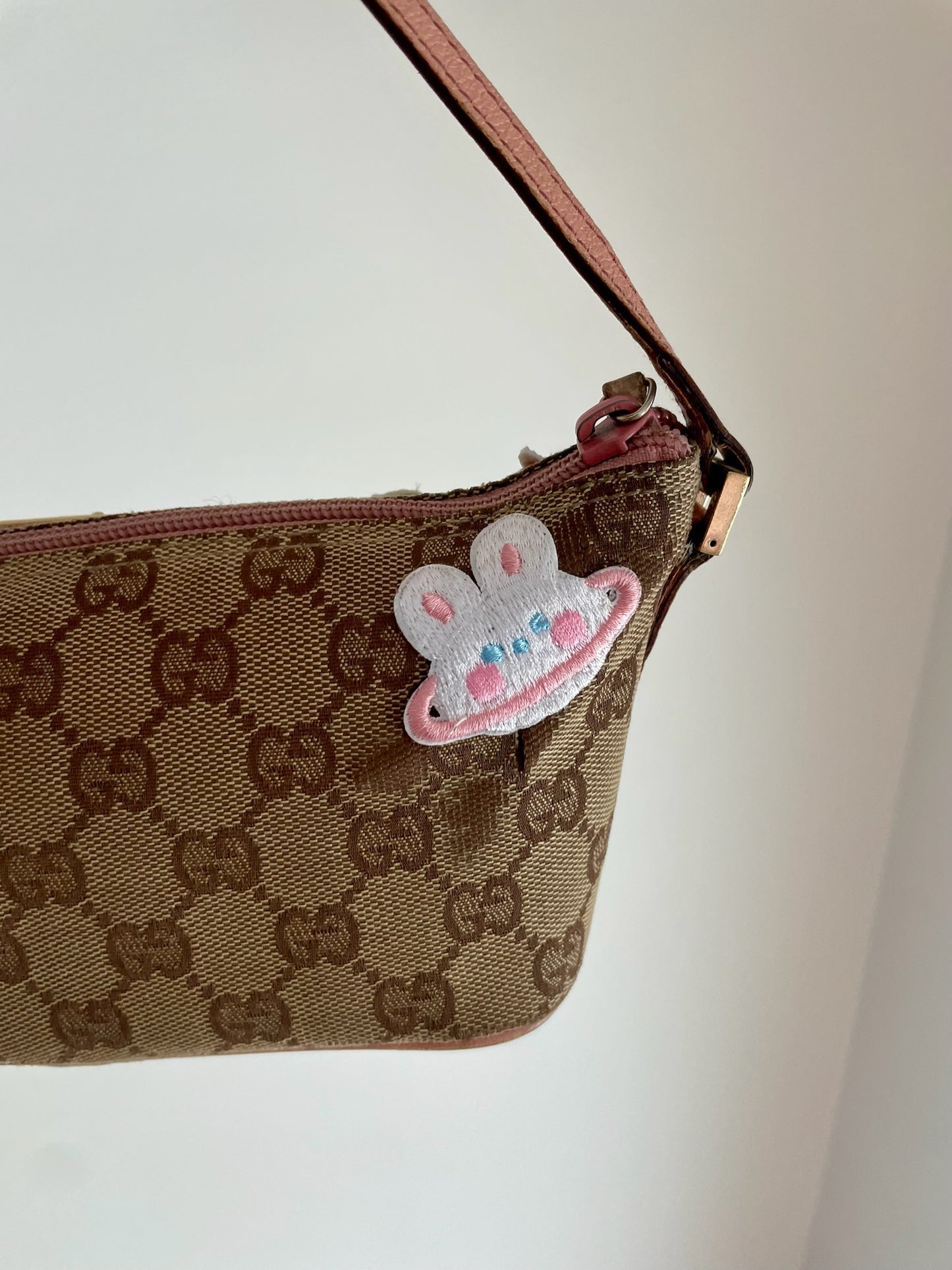 Gucci GG Canvas Shoulder Bag with Pink Leather Trim