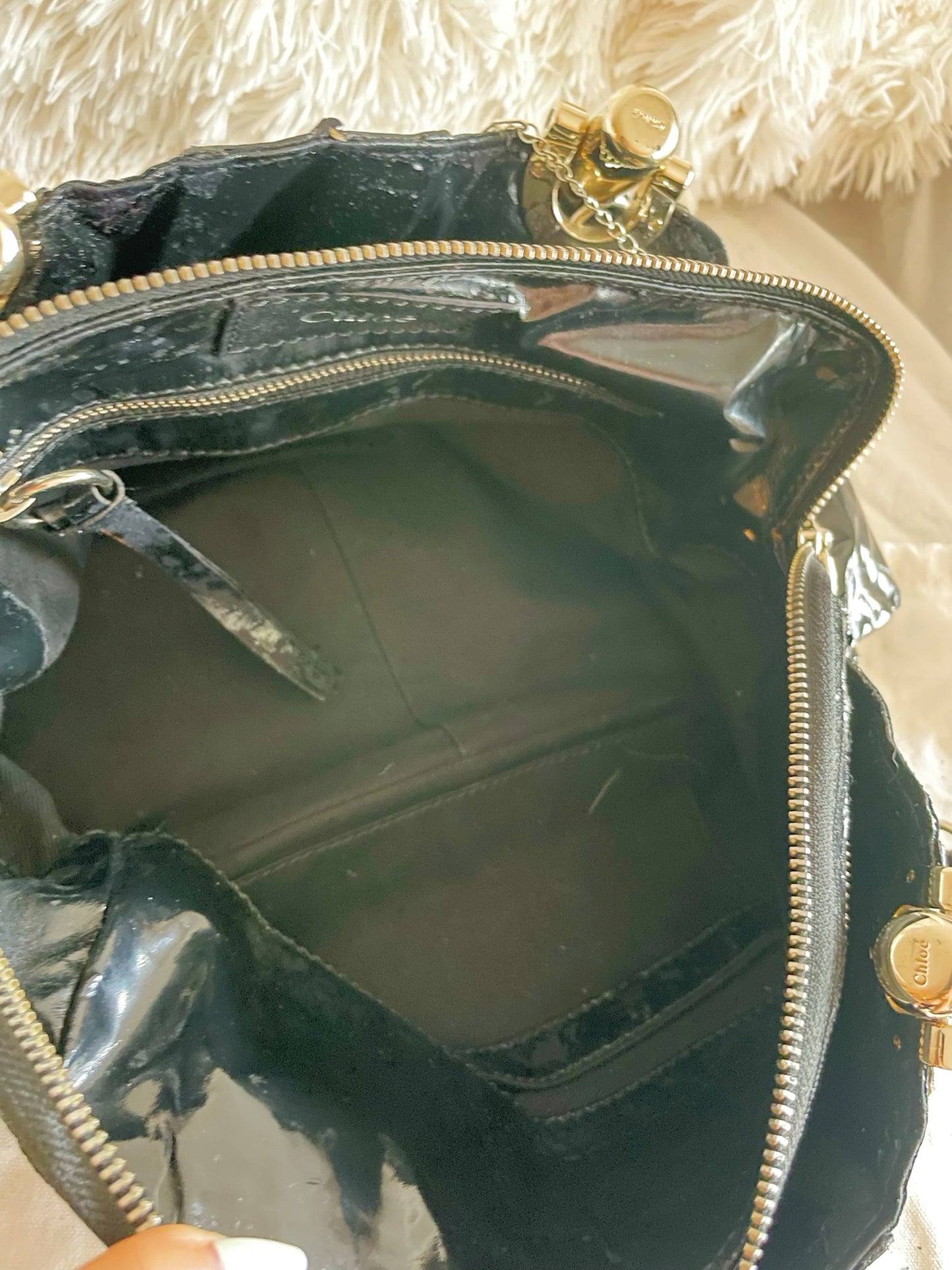 Chloé Patent Leather Satchel Bag – Black