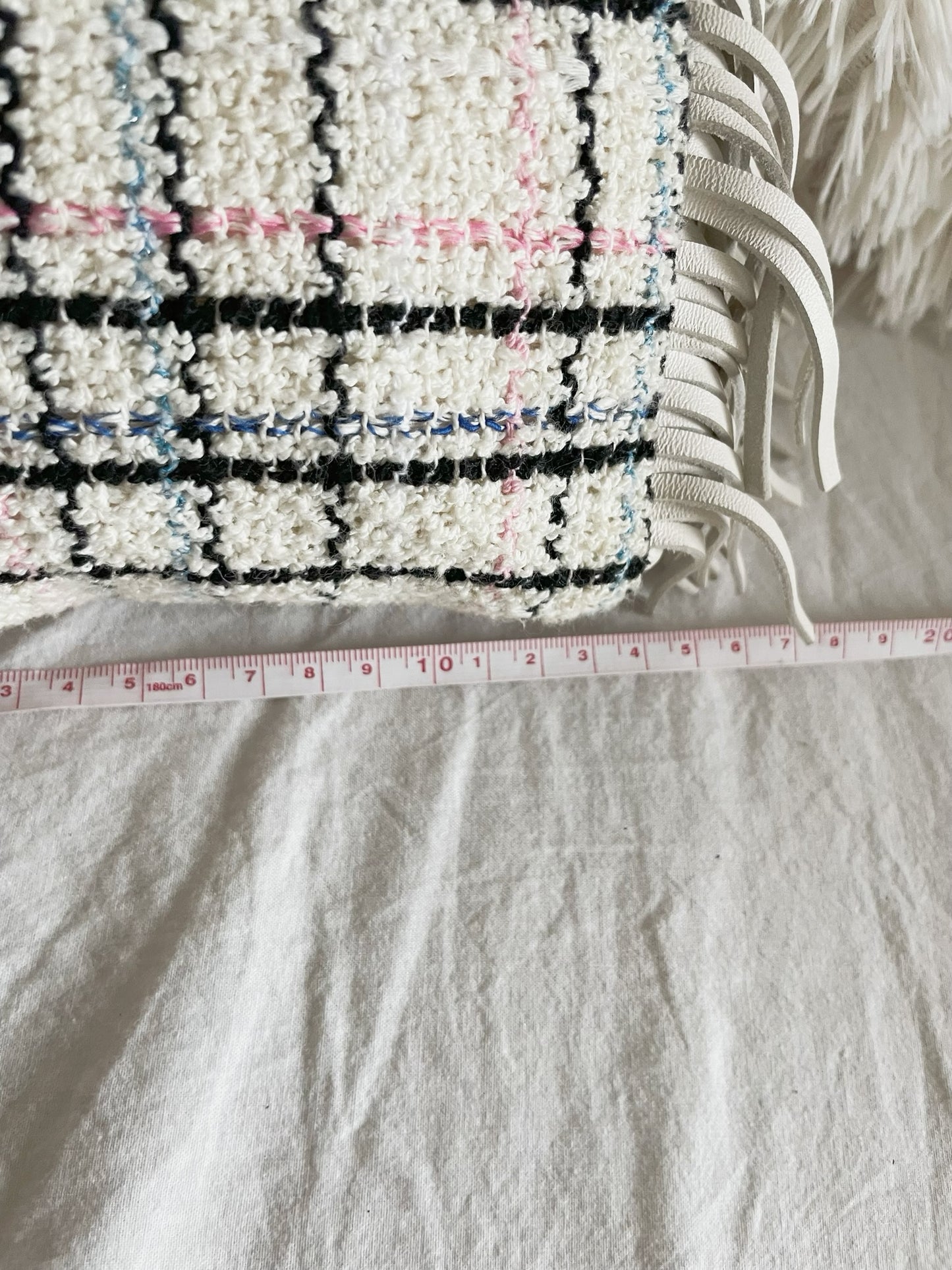 Maje Tweed Mini Bag – White Multicolor Check with Fringe