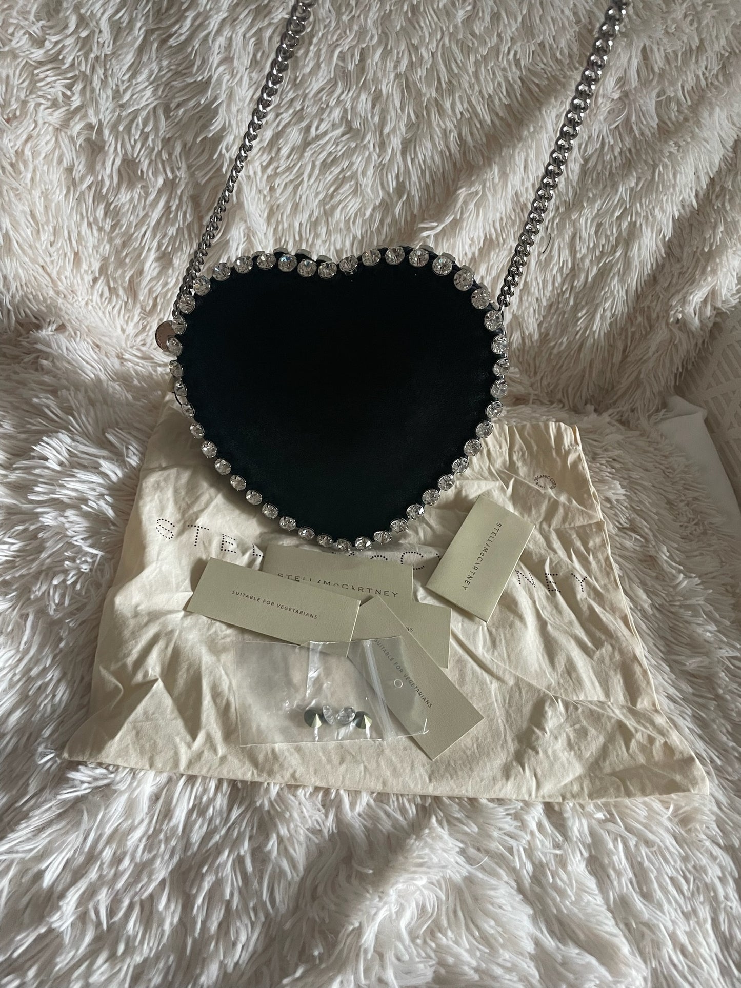 Stella McCartney Heart Crystal Chain Bag – Black