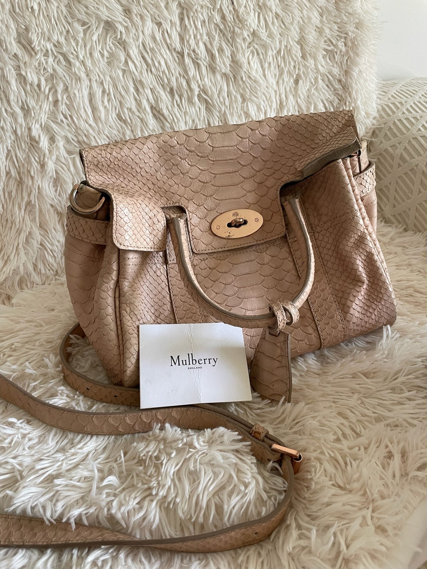 Mulberry Bayswater Limited Edition Tote Bag – Python Leather, Blush Pink