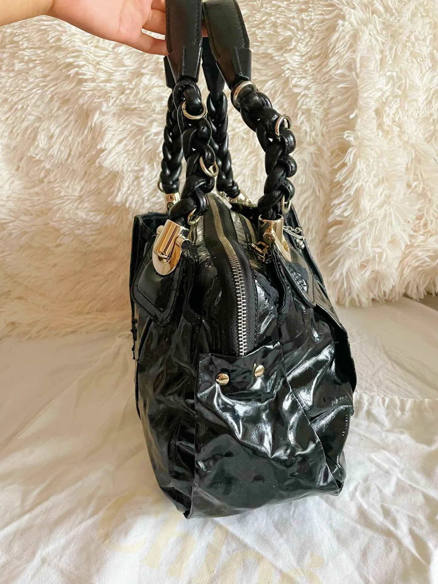 Chloé Patent Leather Satchel Bag – Black