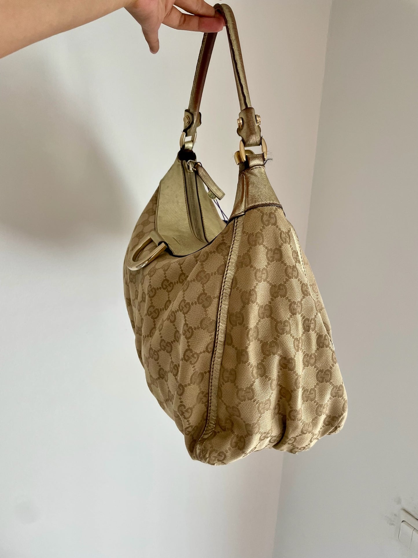 Gucci GG Canvas Hobo Bag – Gold Trim