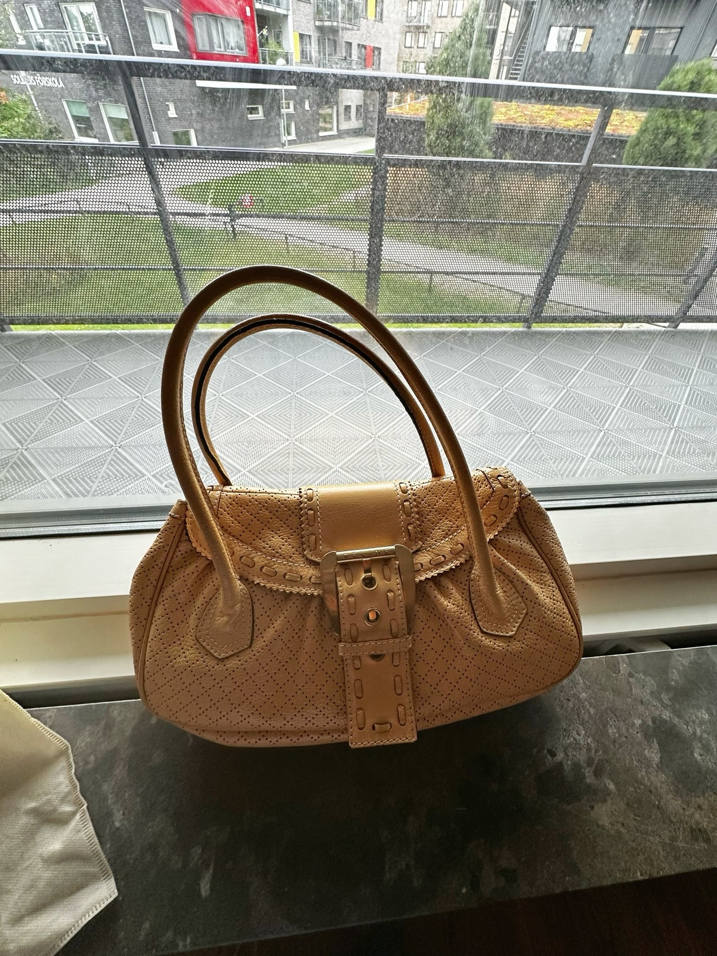 Céline Vintage Boogie Bag Perforated Leather with Buckle – Beige