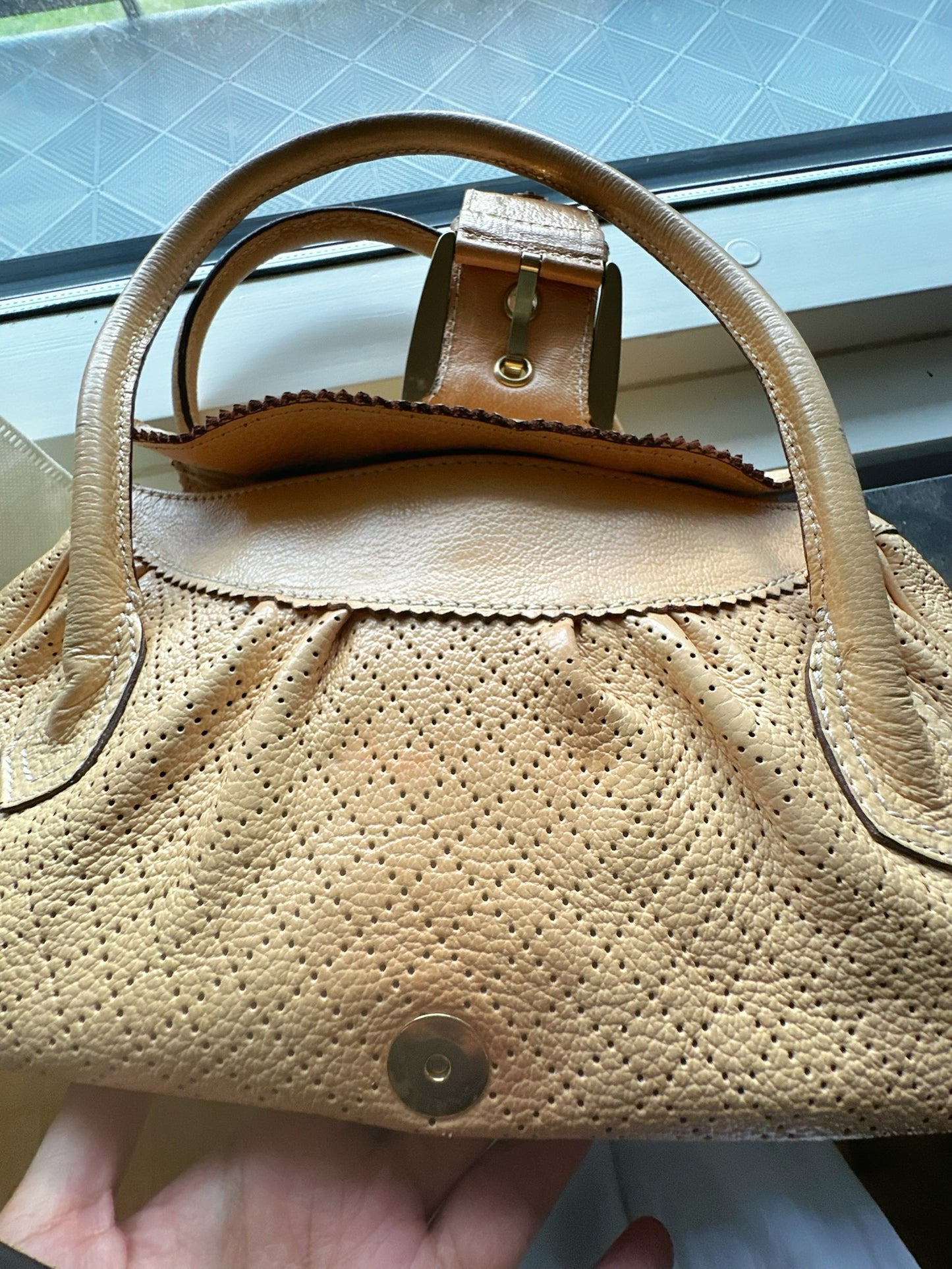 Céline Vintage Boogie Bag Perforated Leather with Buckle – Beige