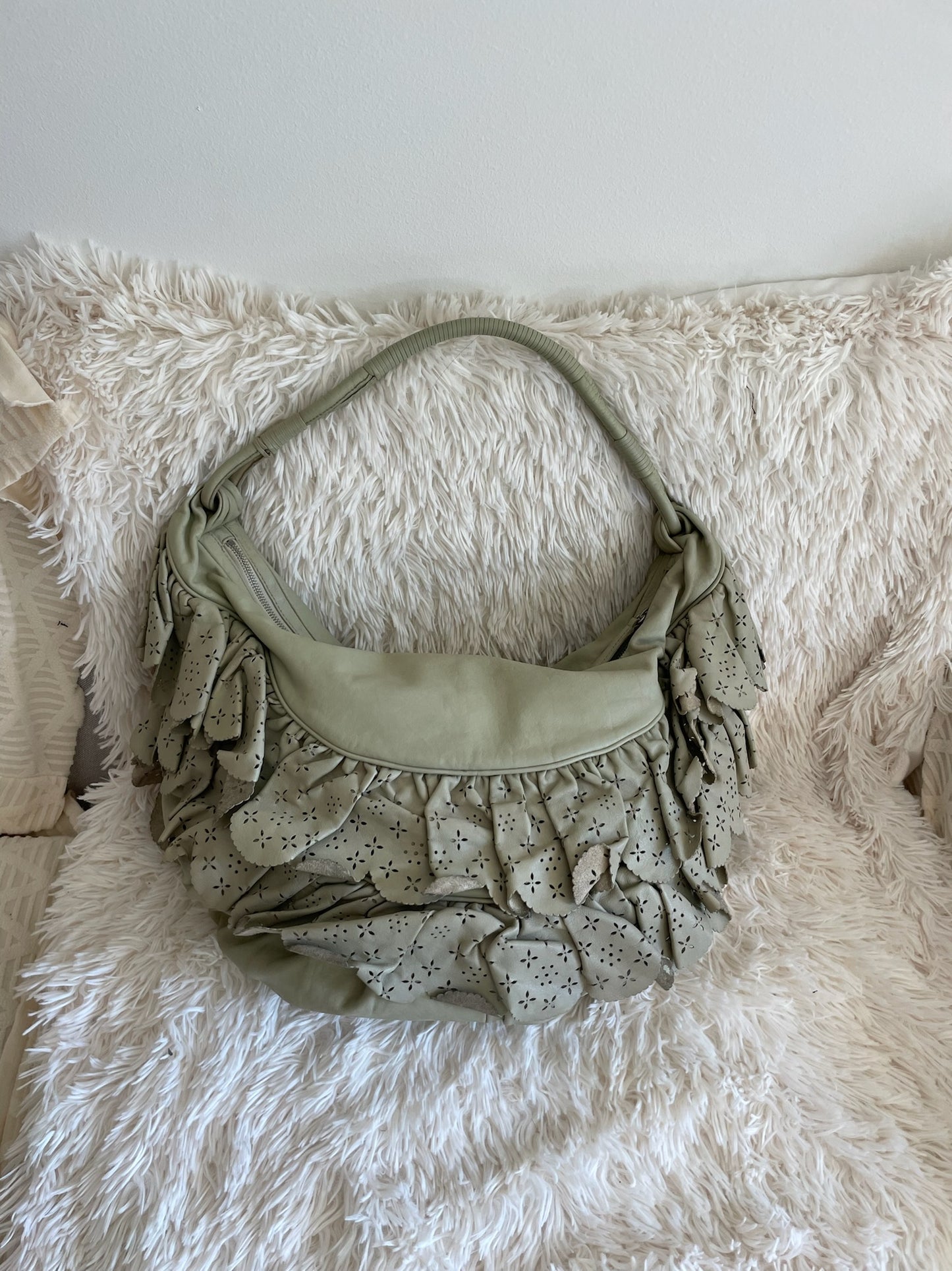 Gucci Large Hobo Bag – Scalloped Laser-Cut Leather, Light Olive Green