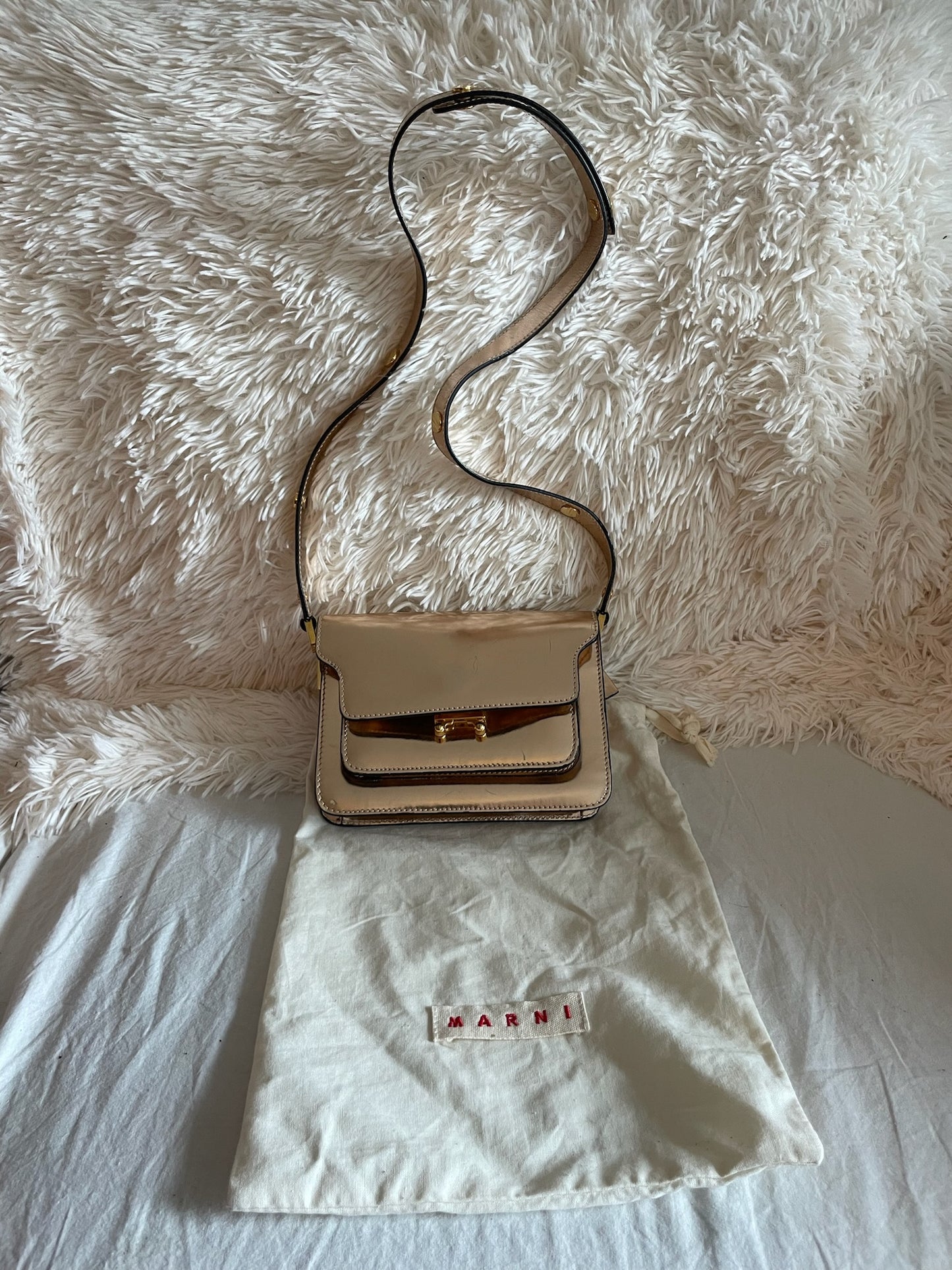Marni Small Trunk Bag – Patent Leather, Beige