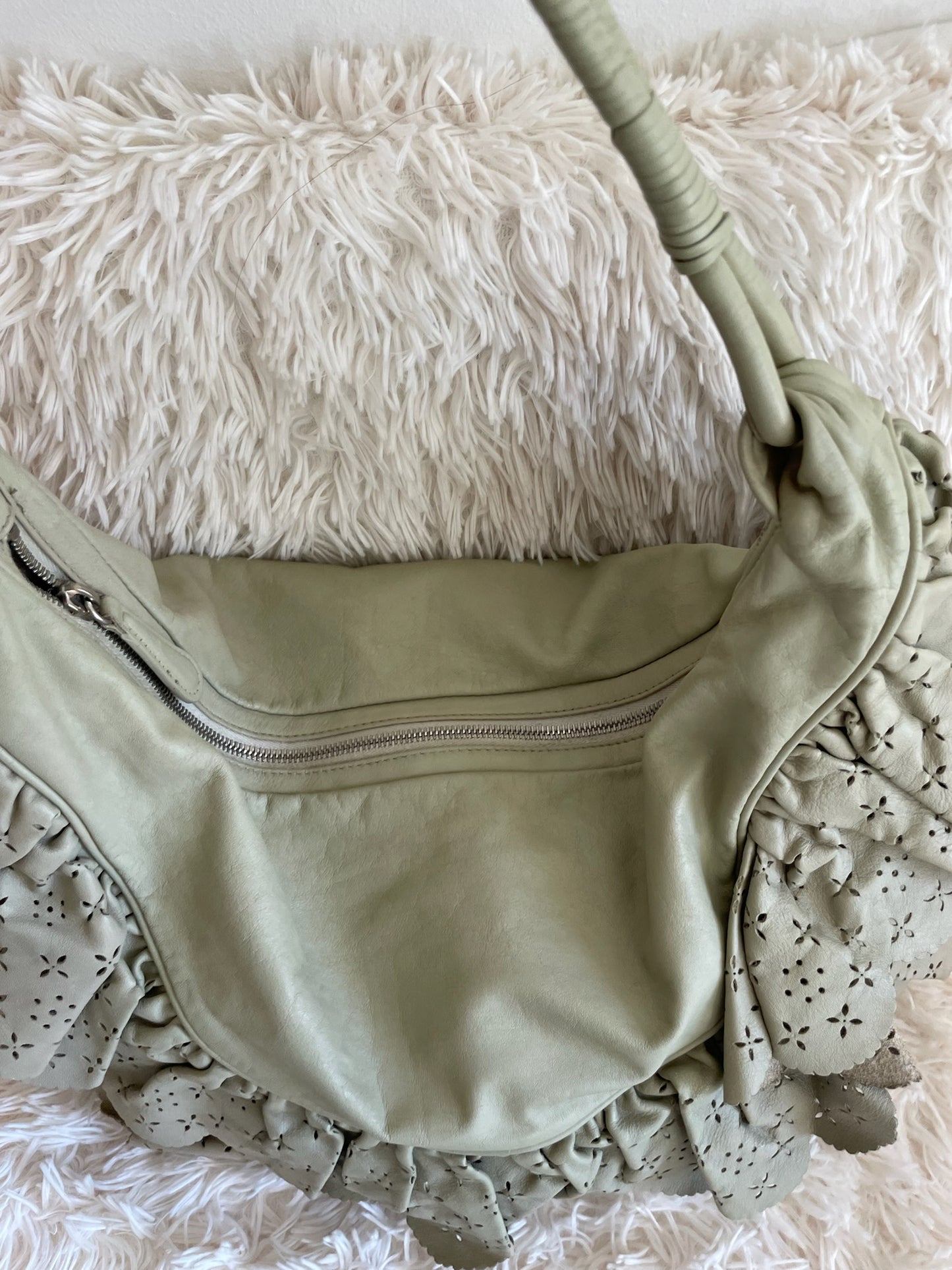 Gucci Large Hobo Bag – Scalloped Laser-Cut Leather, Light Olive Green