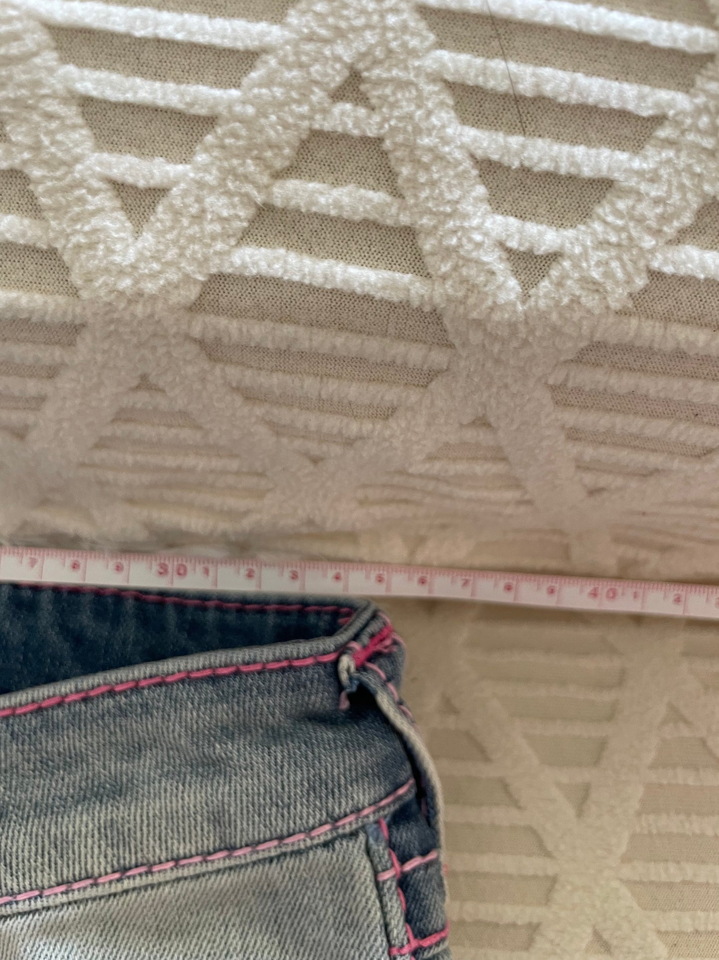 True Religion Billie Mid Rise Straight Jeans – Light Wash with Pink Stitching