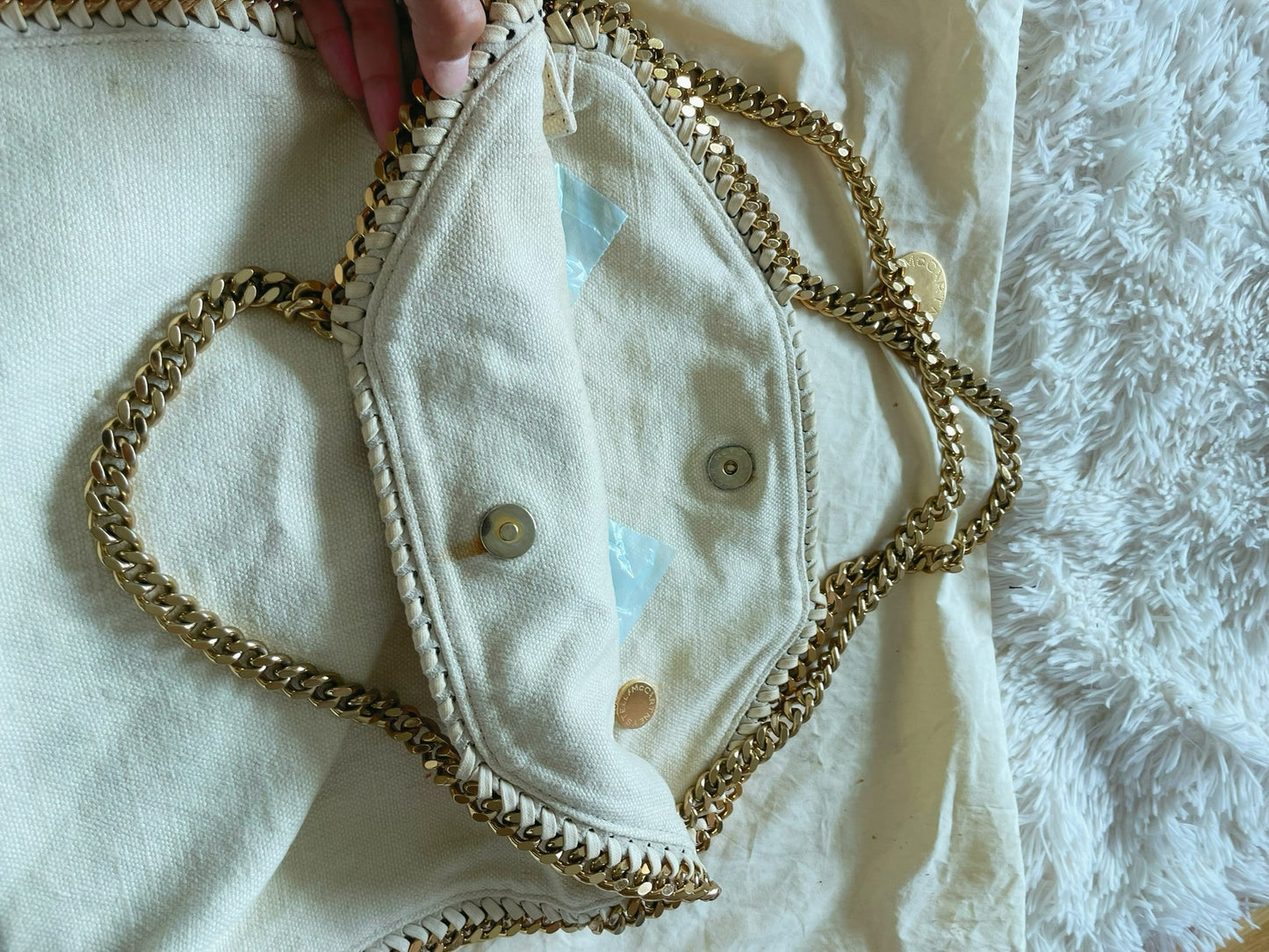 Stella McCartney Falabella Fold Over Tote – Canvas Gold Chain