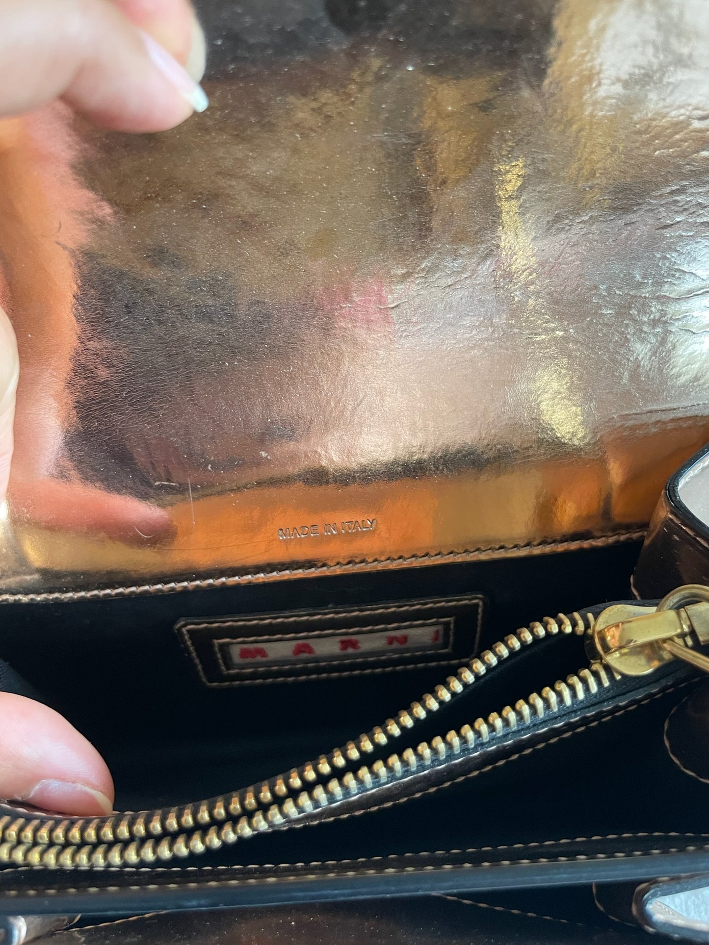 Marni Small Trunk Bag – Patent Leather, Beige