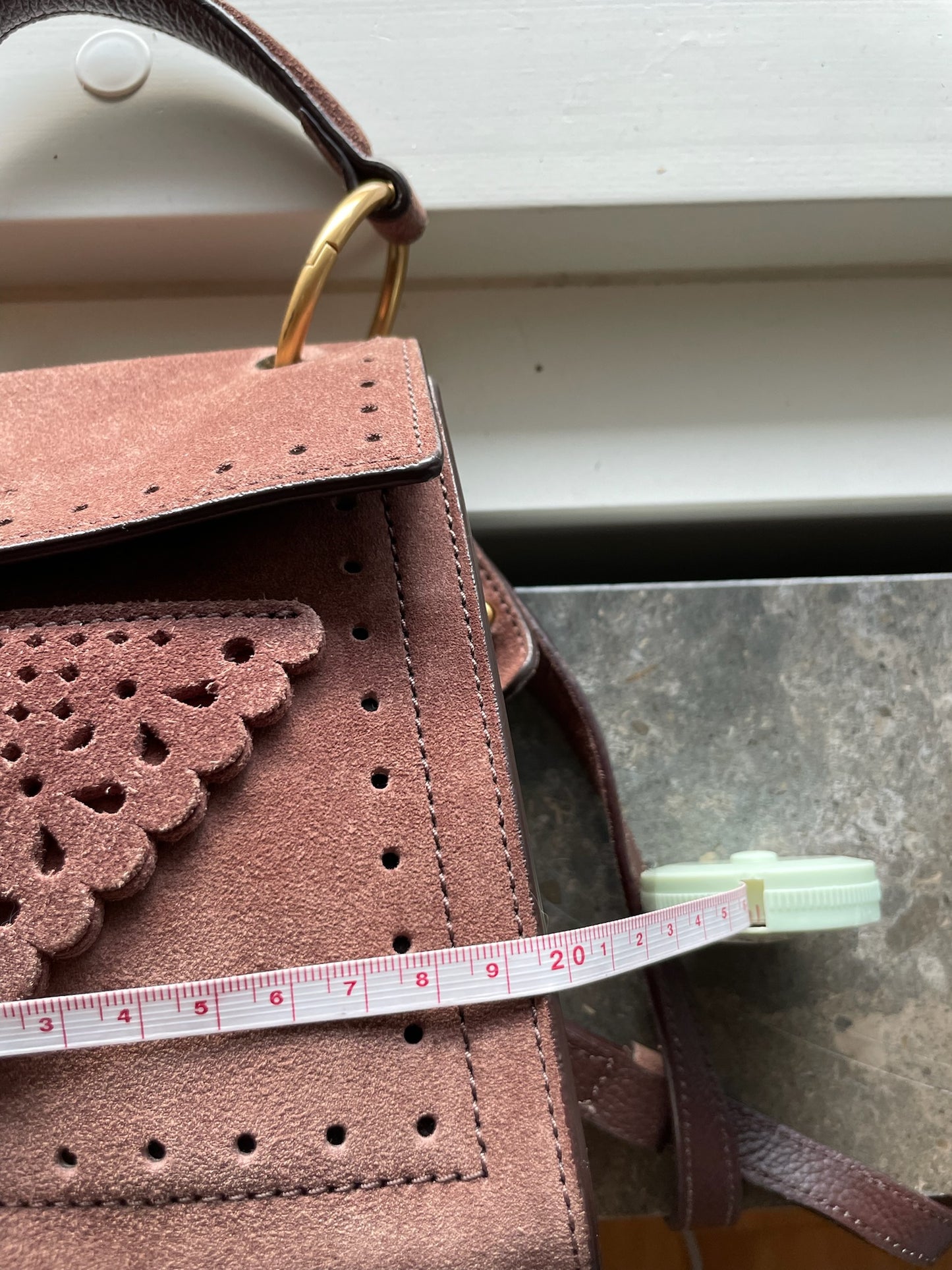 Coccinelle Vintage Top Handle Bag – Suede Leather, Dusty Rose