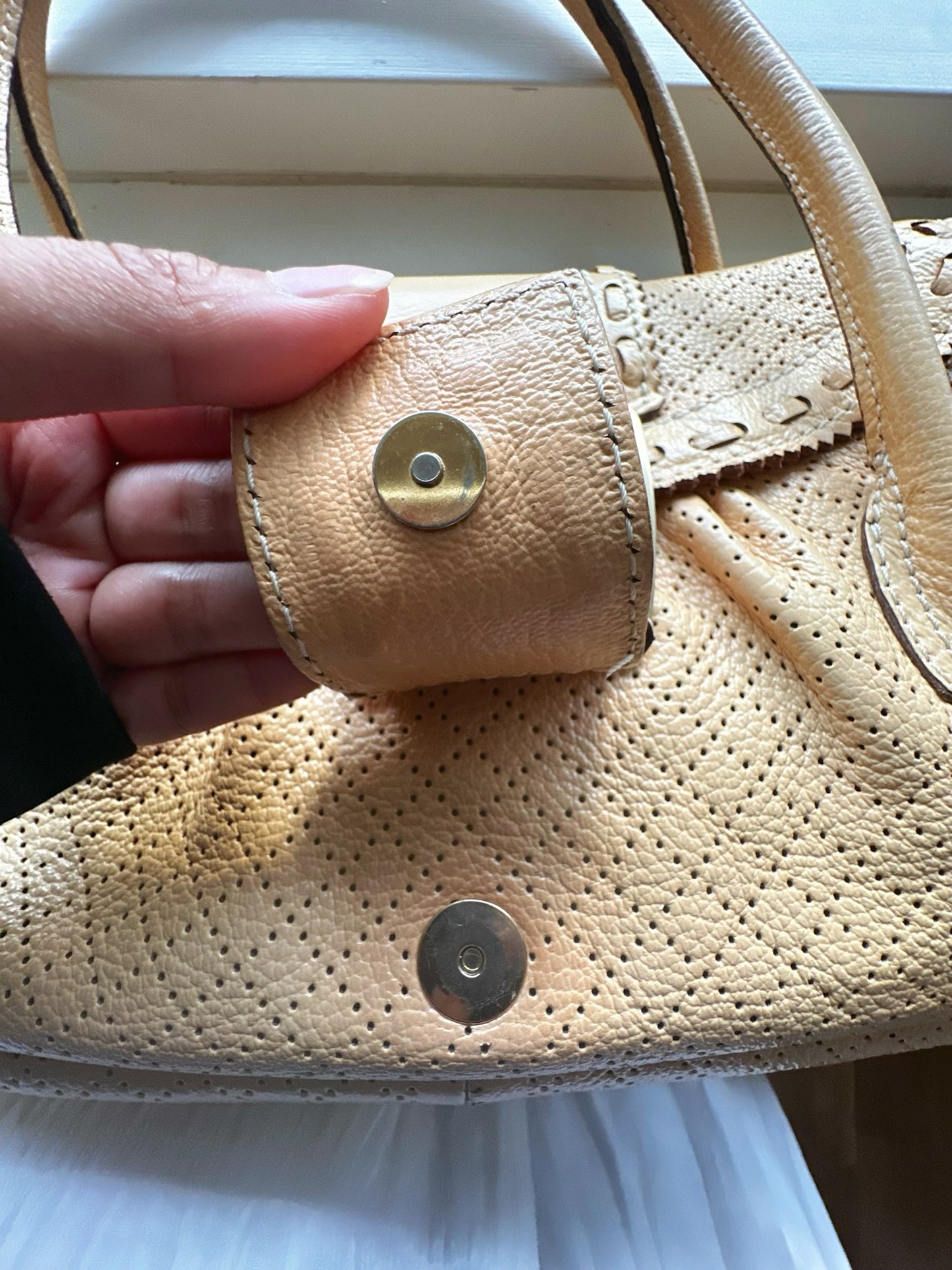Céline Vintage Boogie Bag Perforated Leather with Buckle – Beige