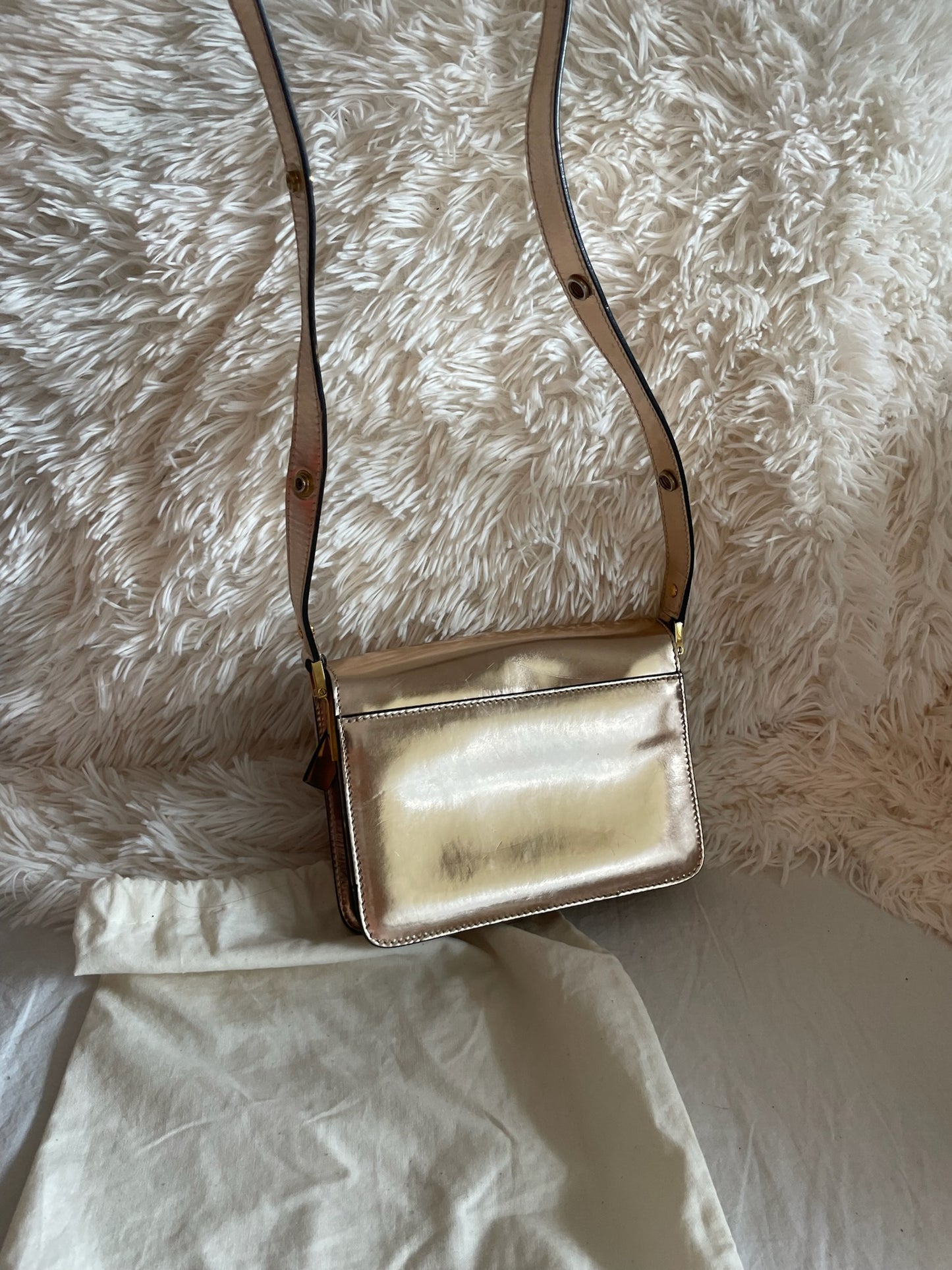 Marni Small Trunk Bag – Patent Leather, Beige