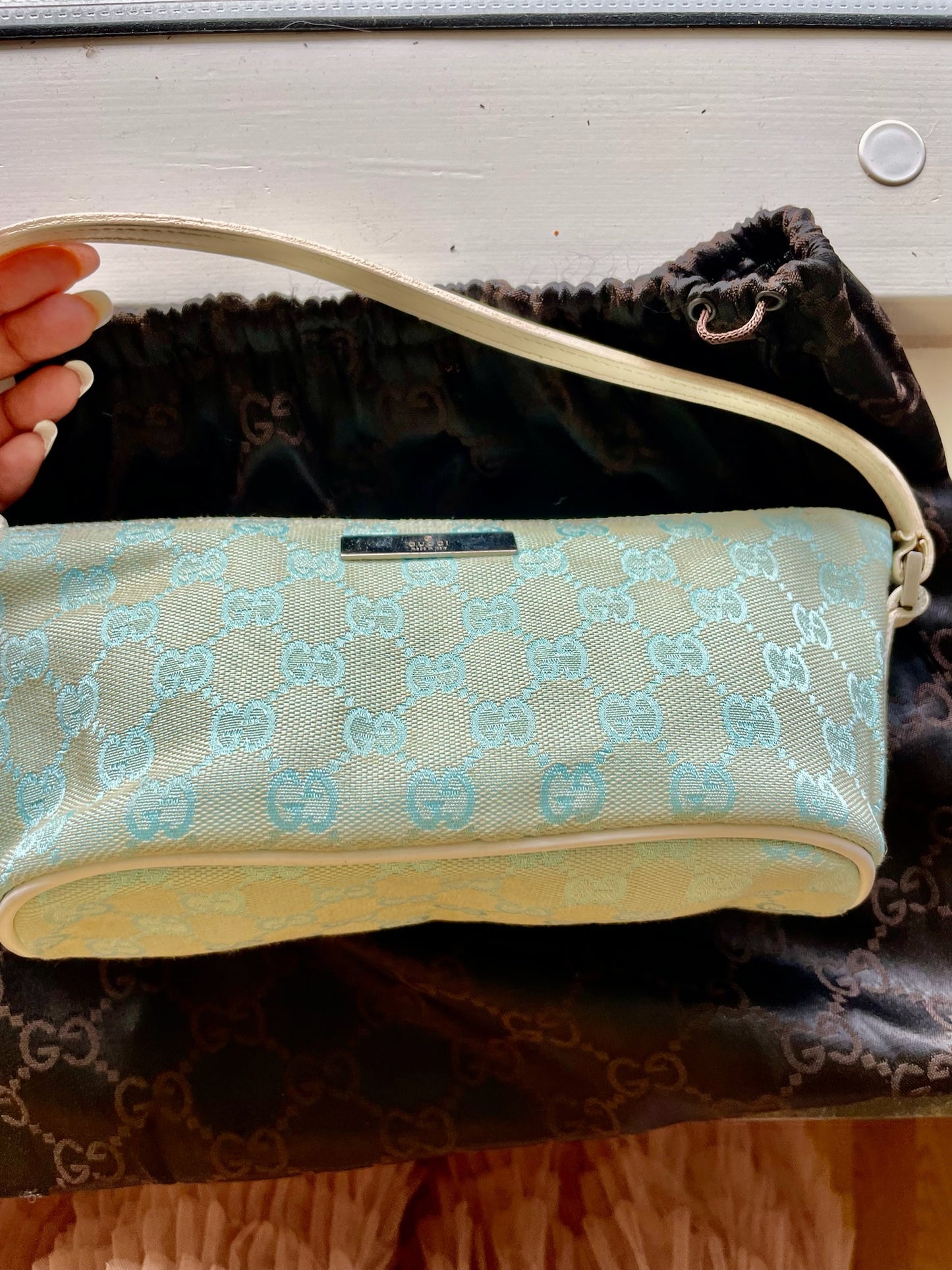 Gucci Jackie Mini Baguette Bag – GG Canvas, Aqua Blue
