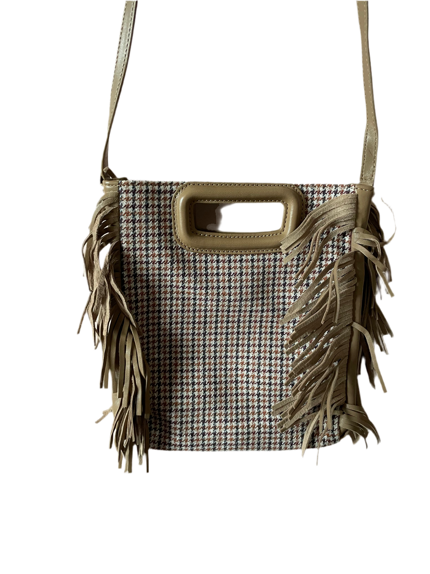 Maje Fringed Houndstooth Crossbody Bag (Small)