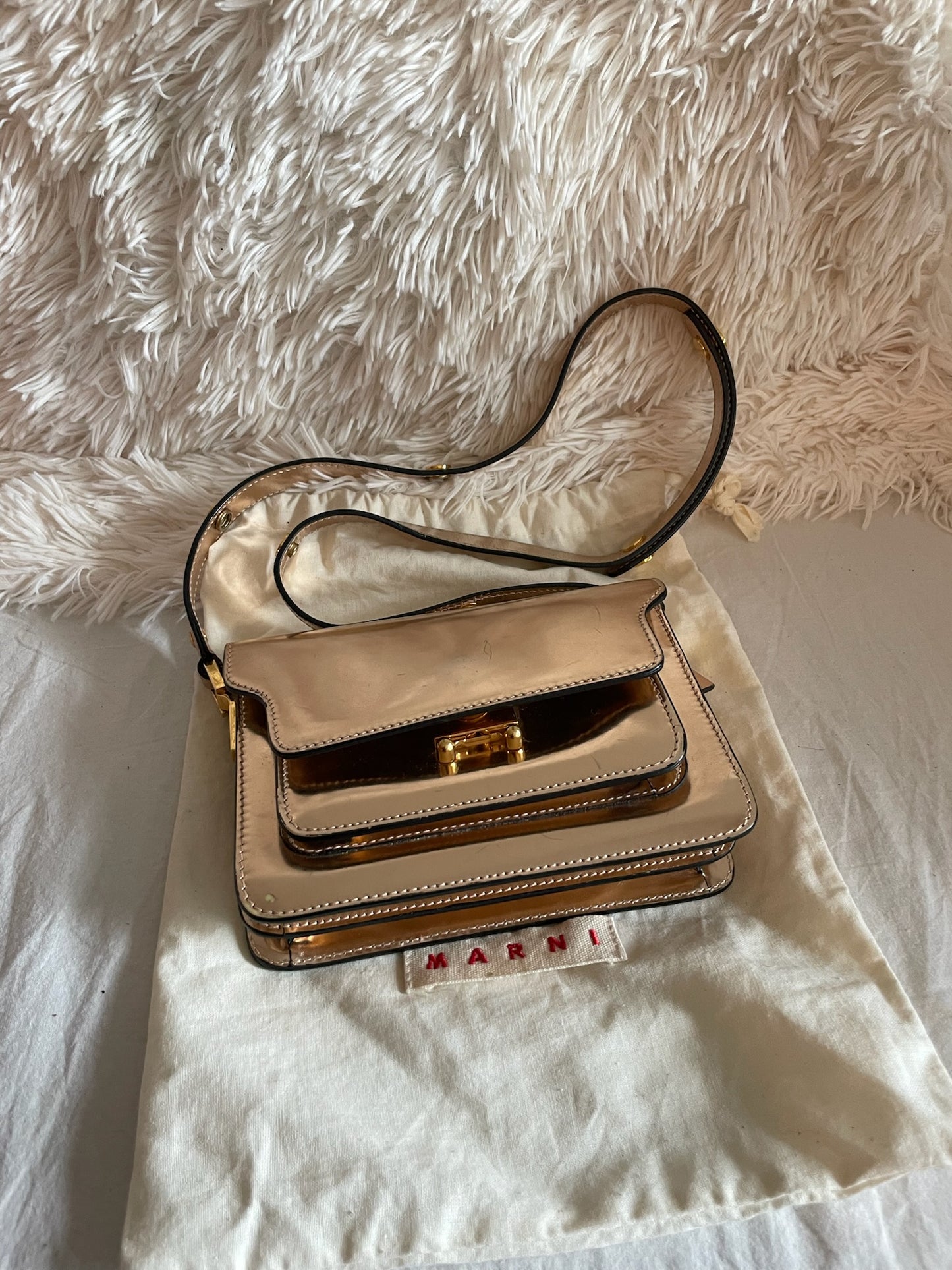 Marni Small Trunk Bag – Patent Leather, Beige