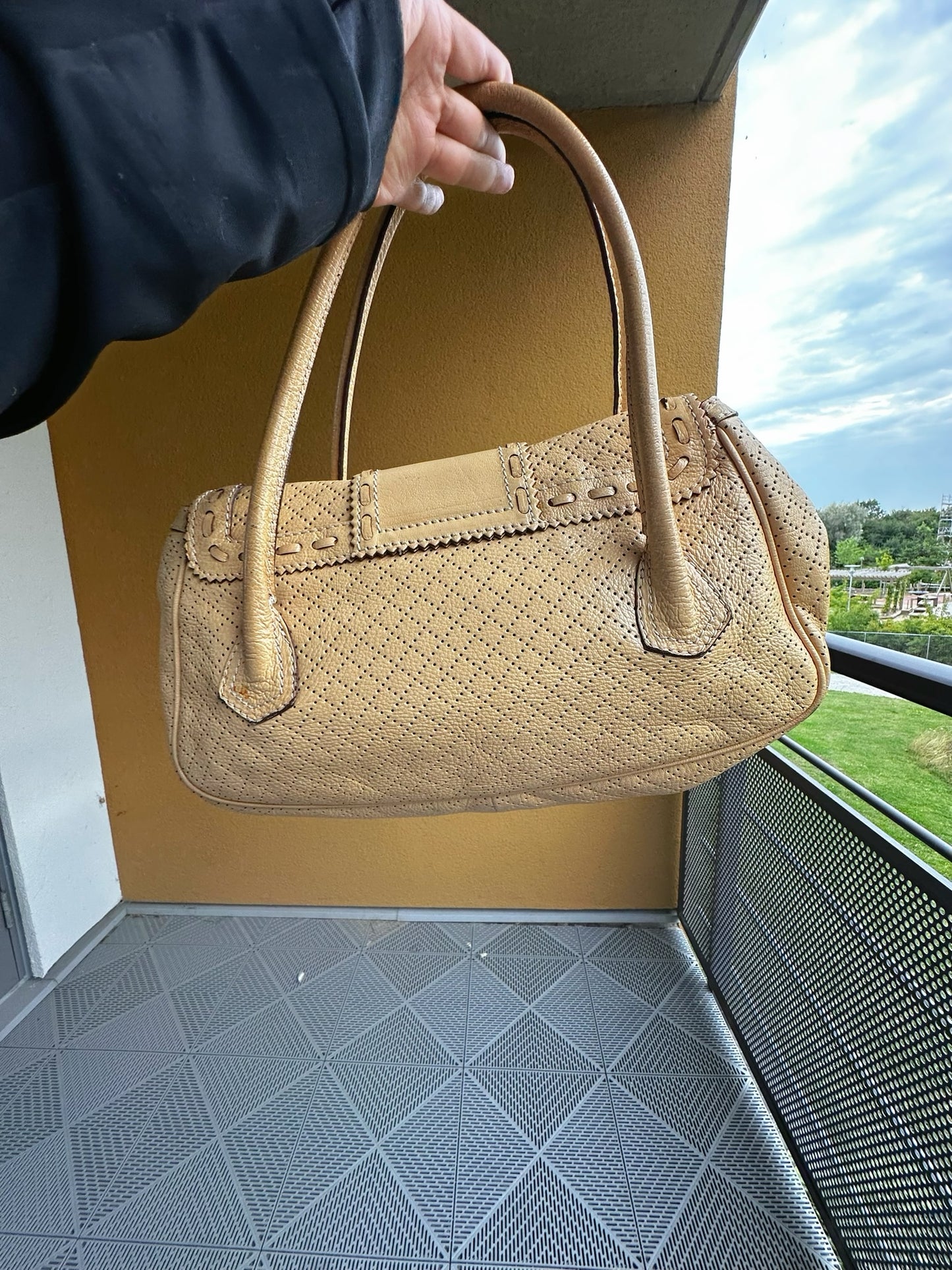 Céline Vintage Boogie Bag Perforated Leather with Buckle – Beige