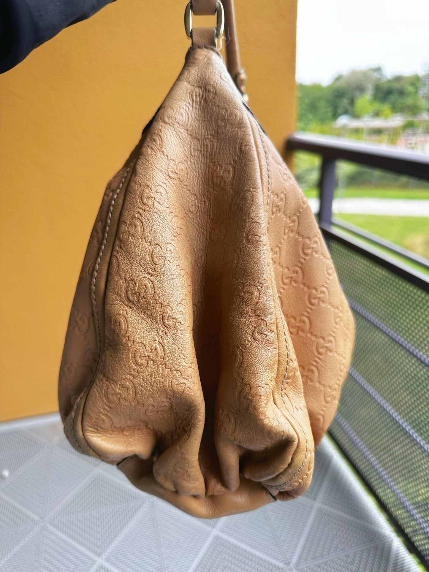 Gucci Jackie O GG Embossed Leather Hobo Bag – Beige