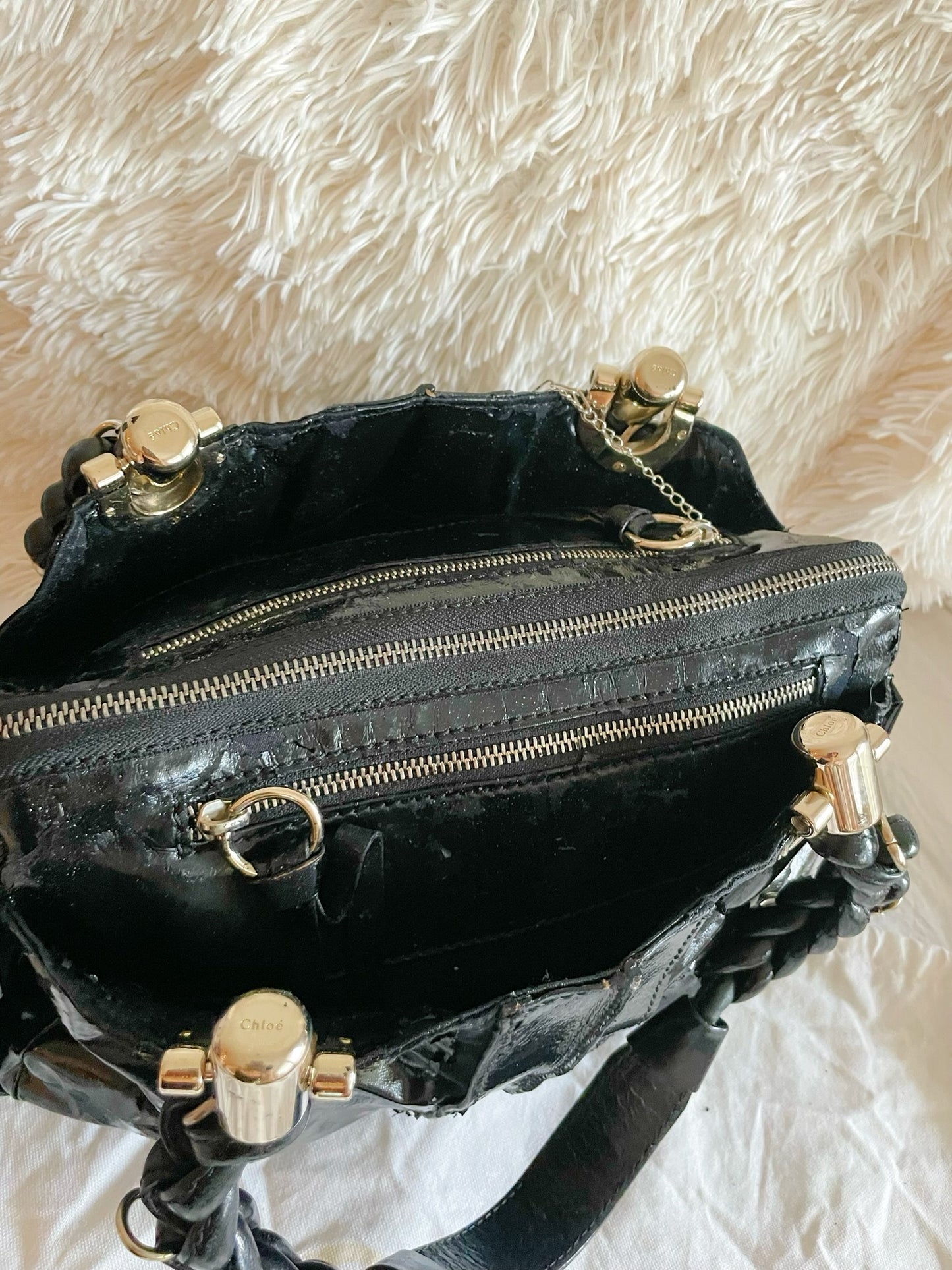 Chloé Patent Leather Satchel Bag – Black