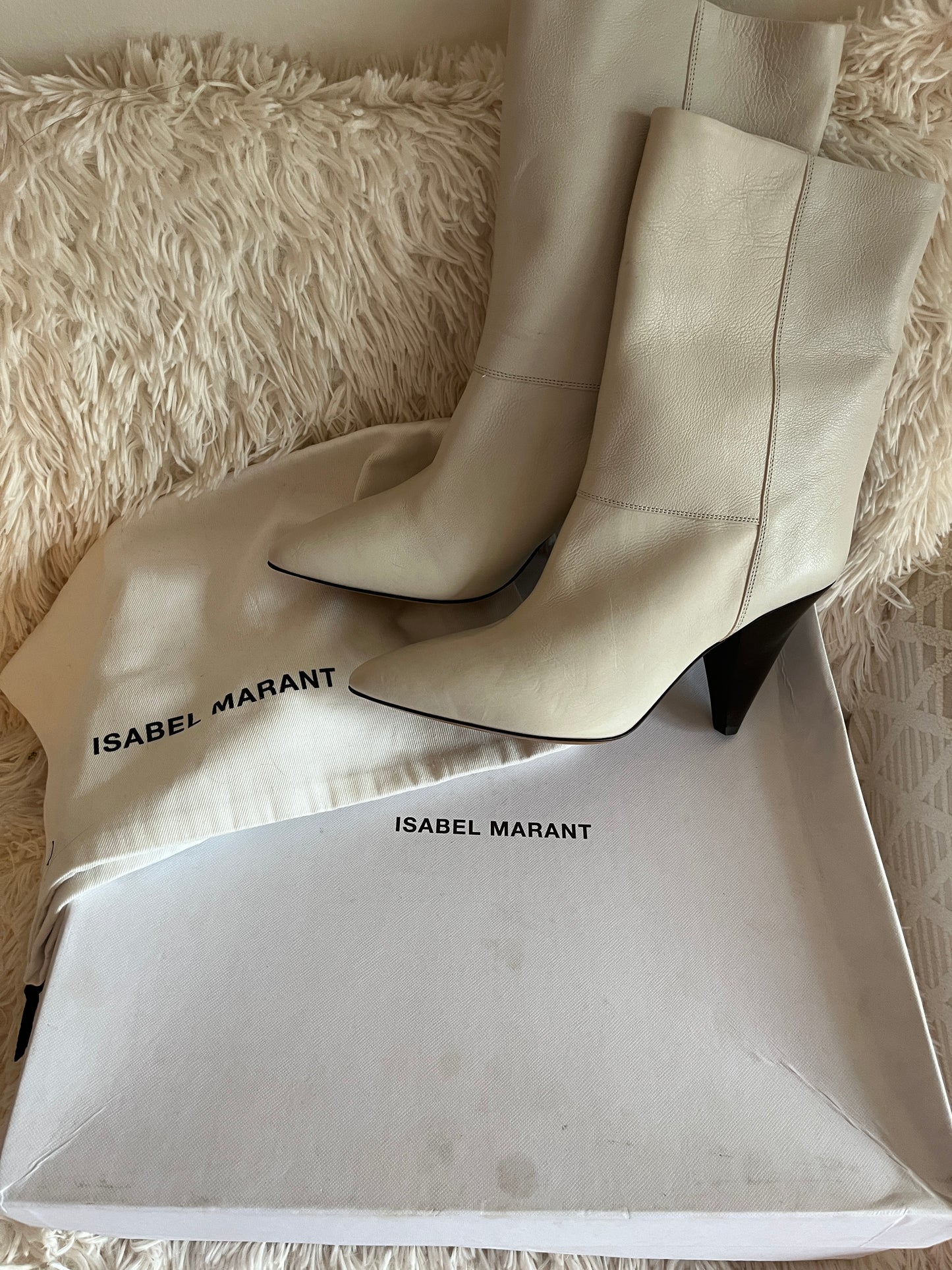 Isabel Marant Dewina Mid-Calf Boots – White Leather, Size 39