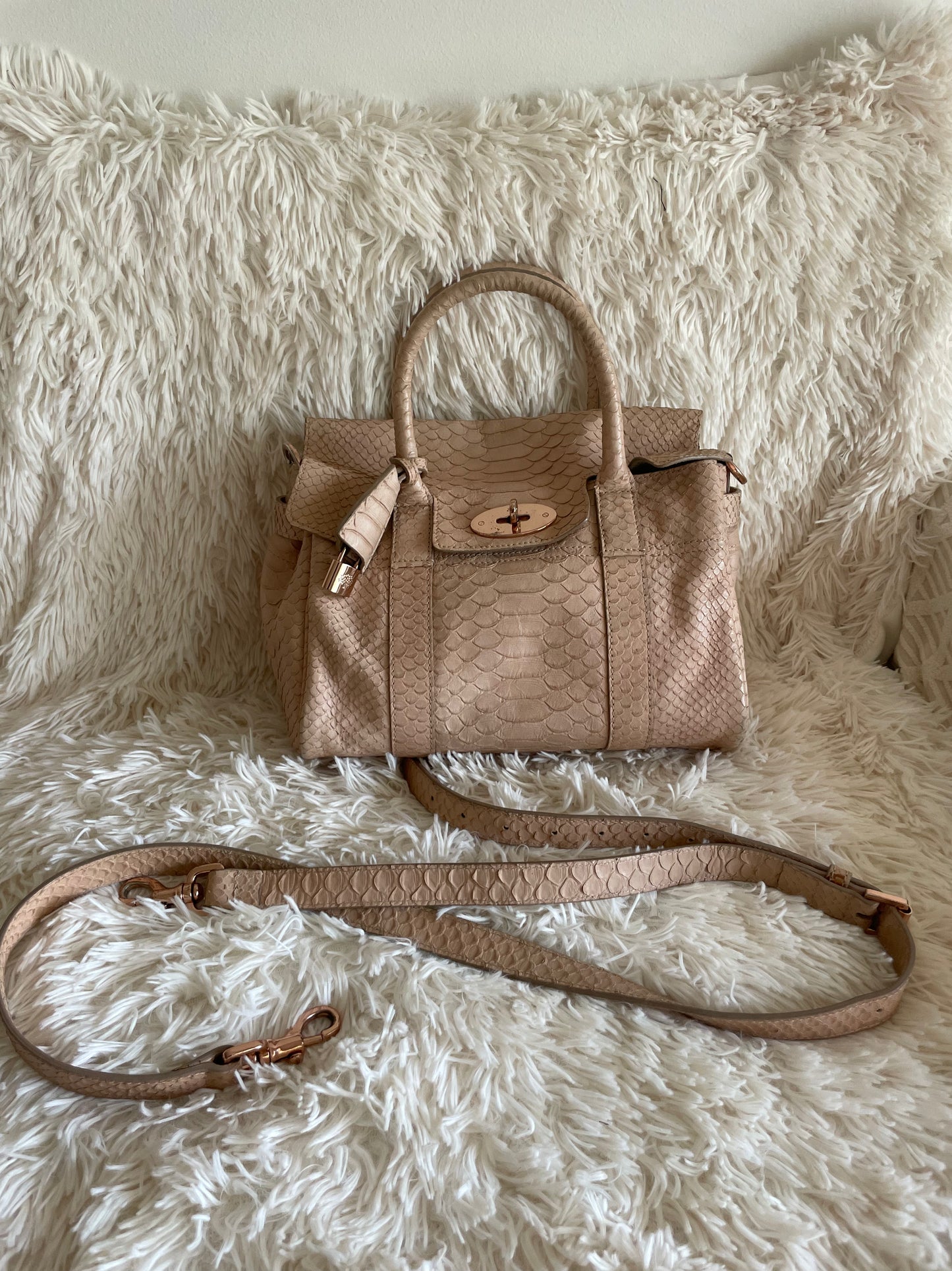 Mulberry Bayswater Limited Edition Tote Bag – Python Leather, Blush Pink