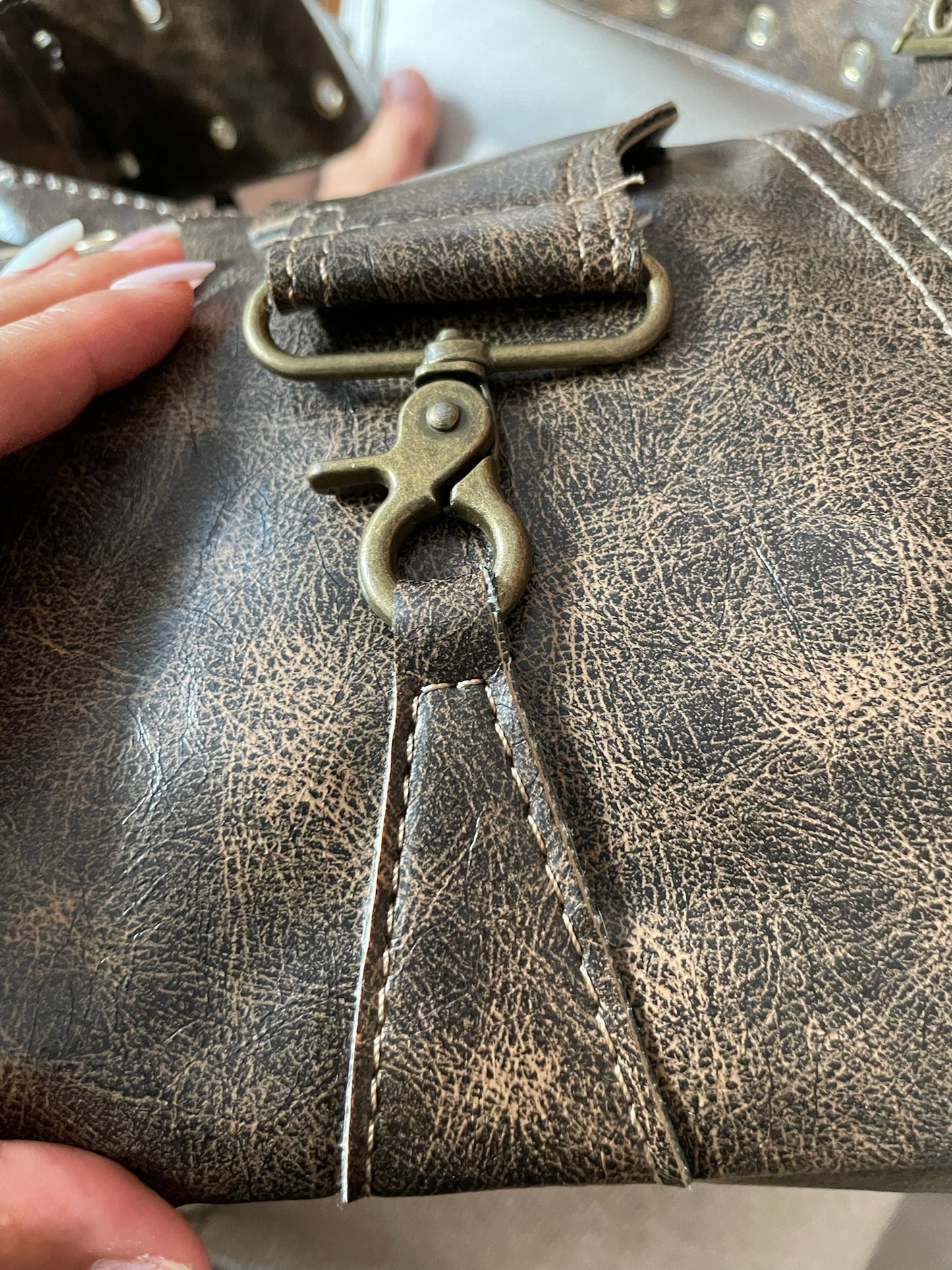 Vintage Buckle Shoulder Bag – Brown Distressed Faux Leather