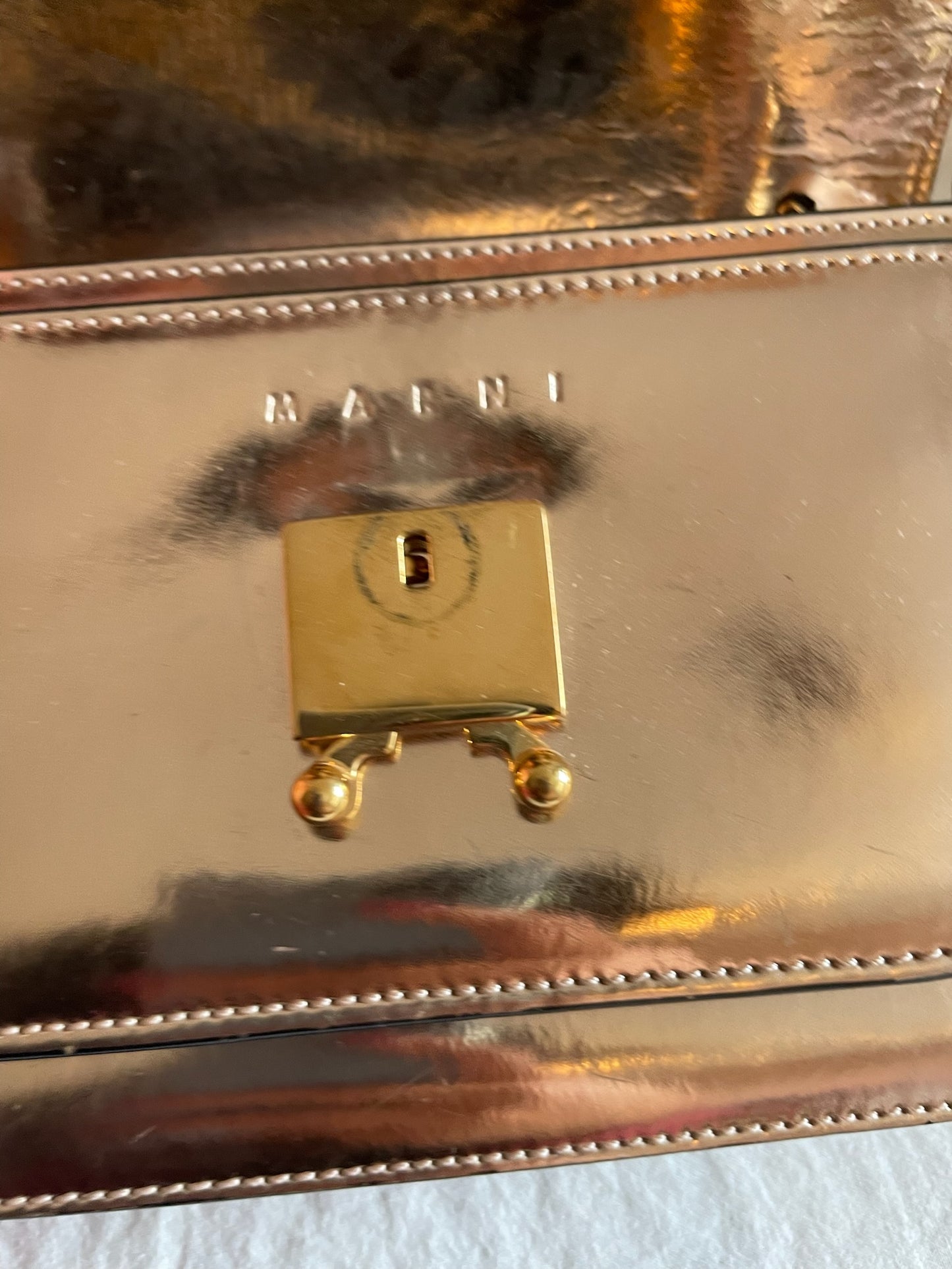 Marni Small Trunk Bag – Patent Leather, Beige