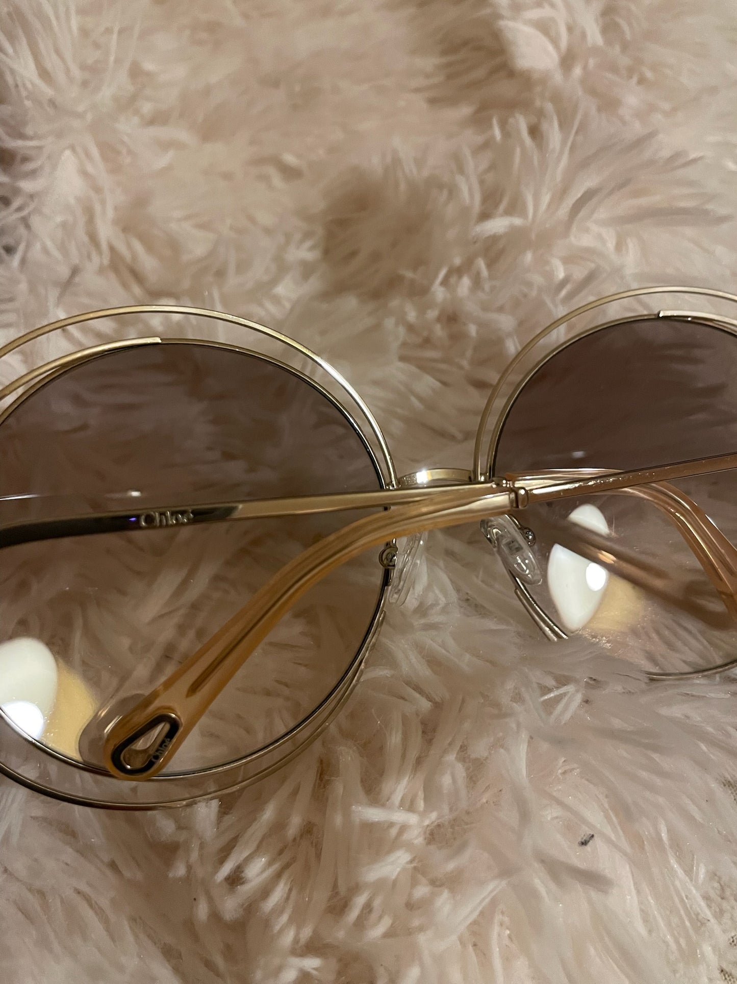Chloé CE114SD Oversized Round Sunglasses – Gold Frame, Gradient Brown Lenses