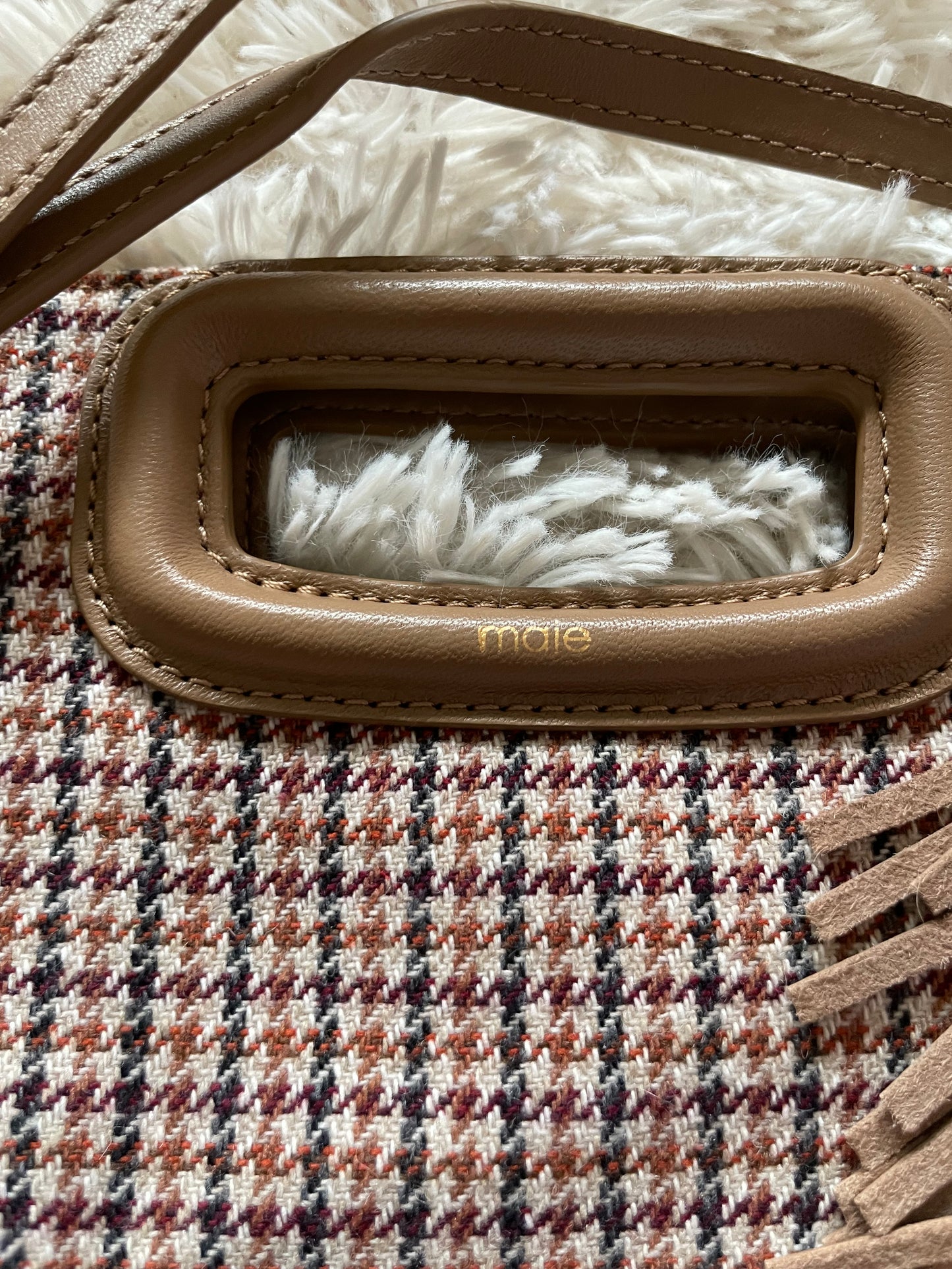 Maje Fringed Houndstooth Crossbody Bag (Small)