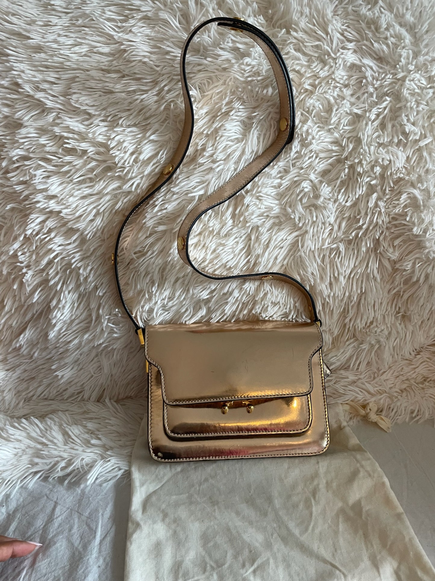 Marni Small Trunk Bag – Patent Leather, Beige