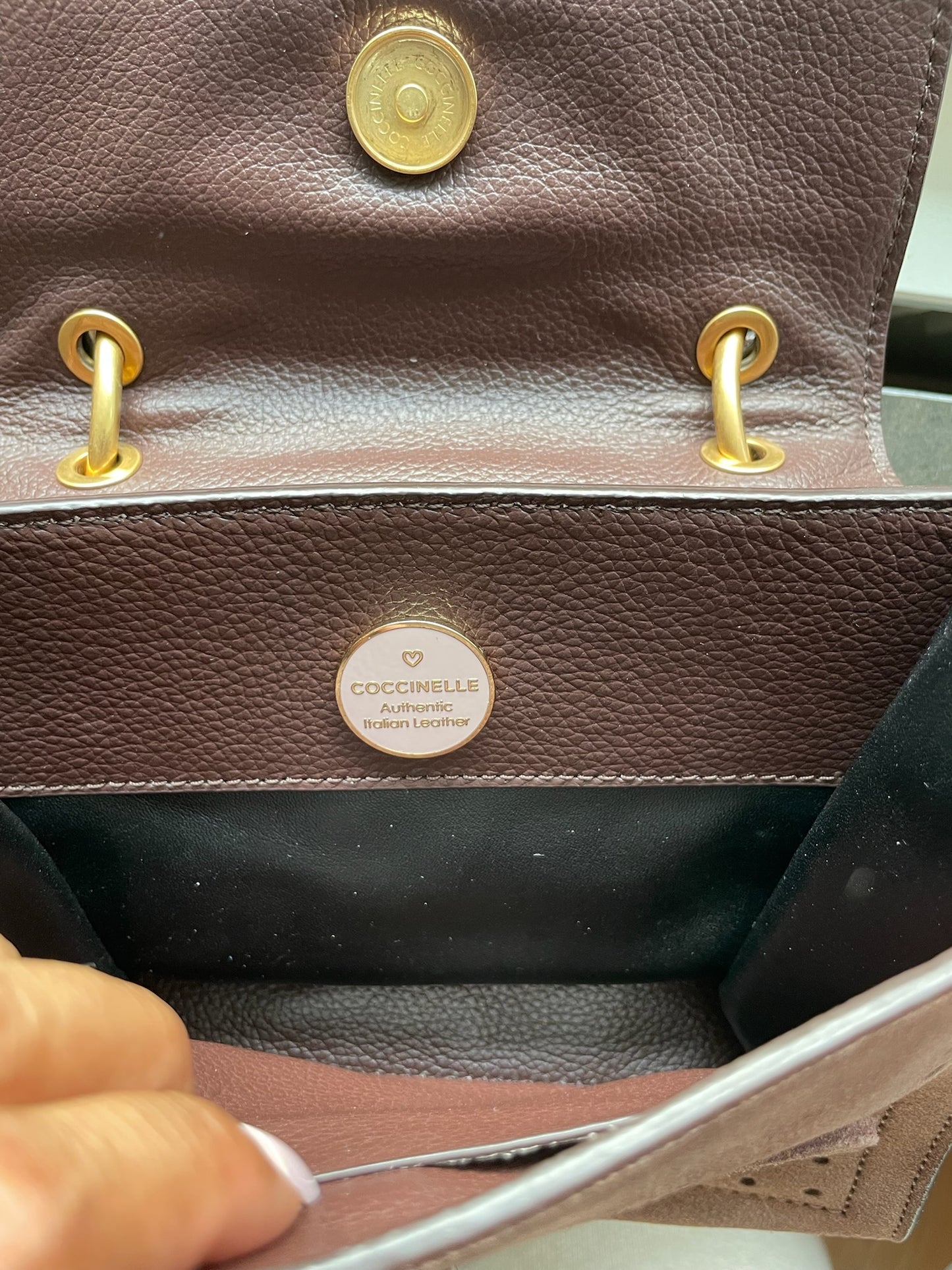 Coccinelle Vintage Top Handle Bag – Suede Leather, Dusty Rose