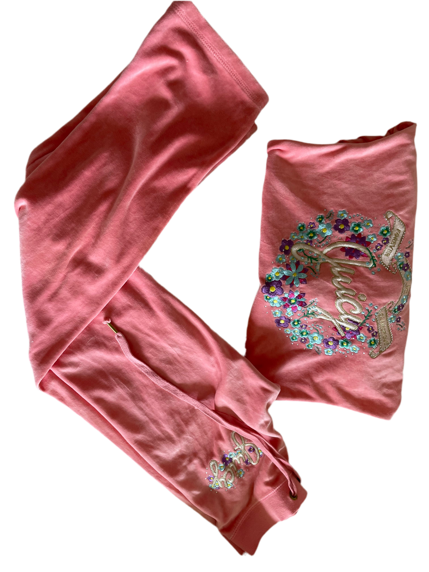 Juicy Couture Velour Tracksuit – Pink Floral Embellished