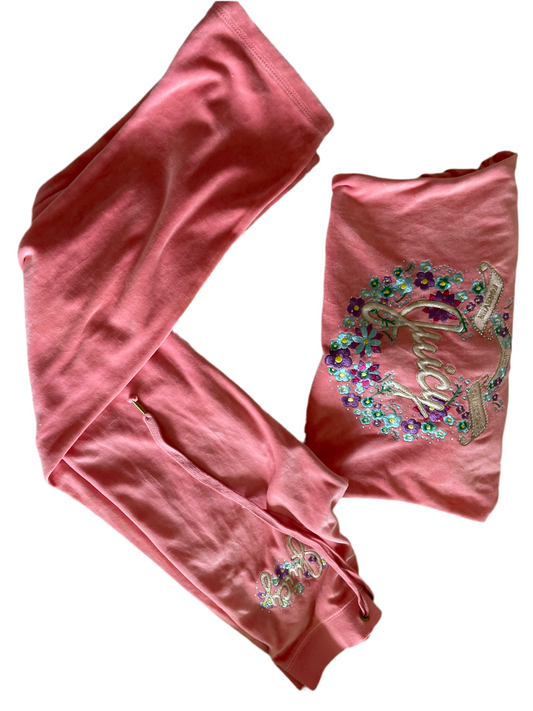 Juicy Couture Velour Tracksuit – Pink Floral Embellished