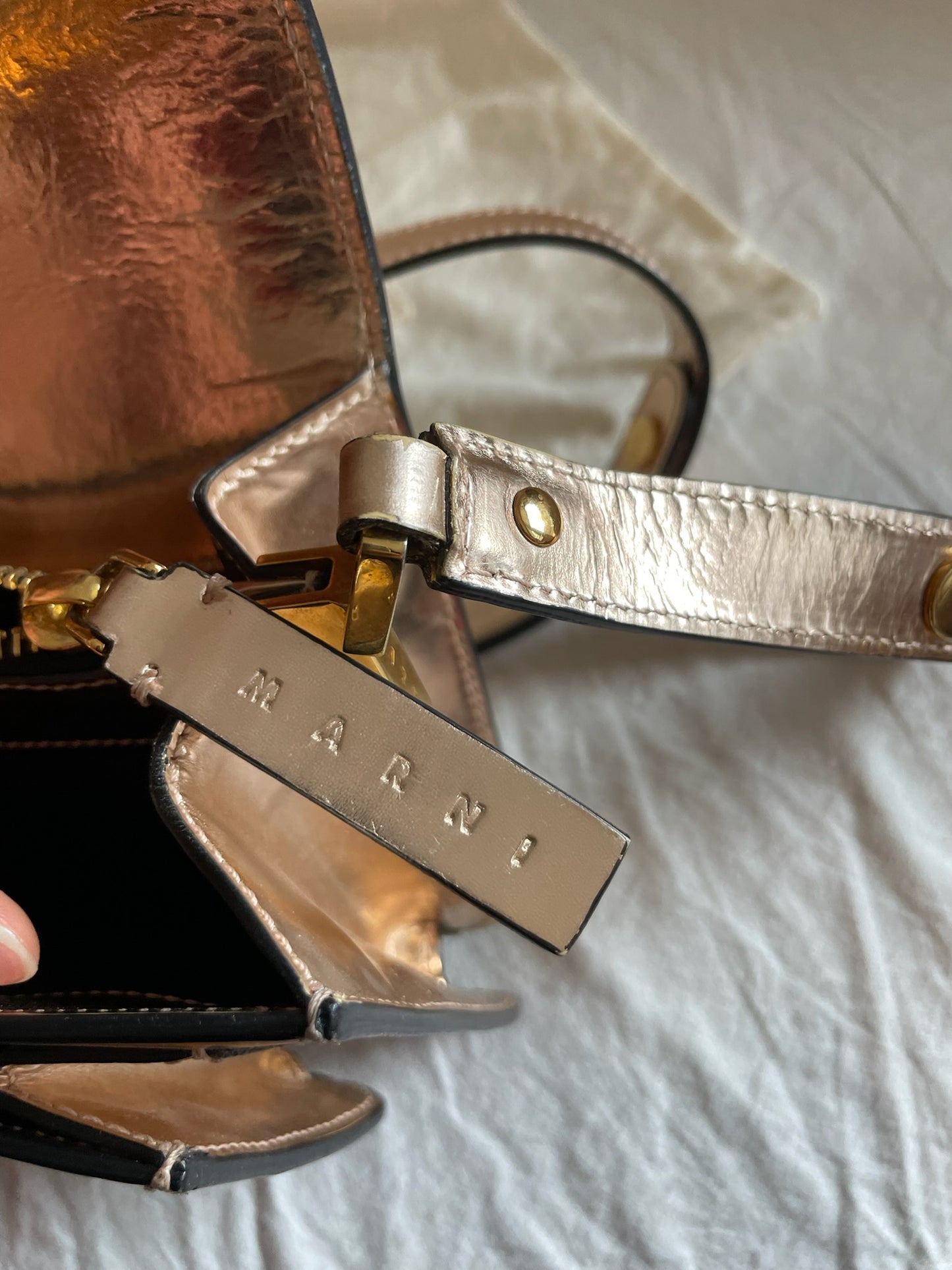 Marni Small Trunk Bag – Patent Leather, Beige