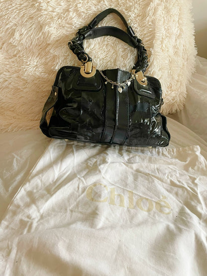 Chloé Patent Leather Satchel Bag – Black
