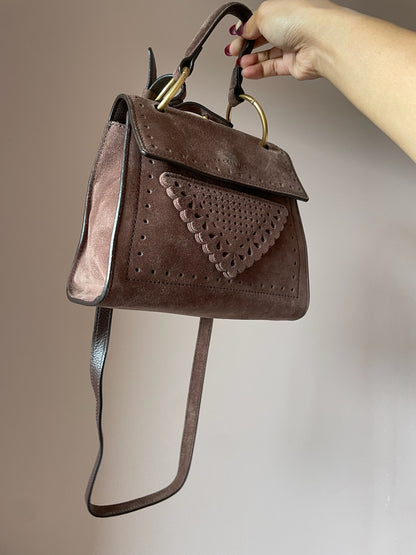 Coccinelle Vintage Top Handle Bag – Suede Leather, Dusty Rose