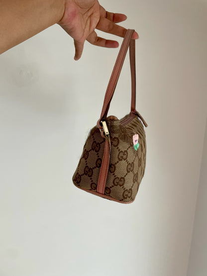 Gucci GG Canvas Shoulder Bag with Pink Leather Trim
