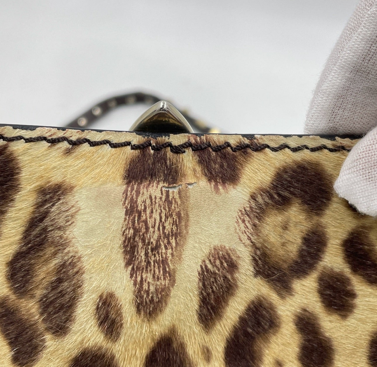 Valentino Leopard Pony Hair Rockstud Tote Bag – Brown/Gold