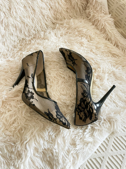 Jimmy Choo Anouk Pumps – Black Lace Overlay