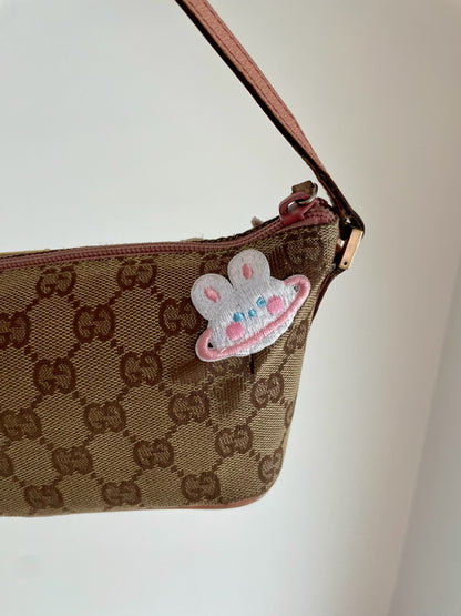 Gucci GG Canvas Shoulder Bag with Pink Leather Trim