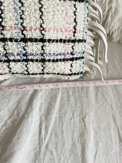 Maje Tweed Mini Bag – White Multicolor Check with Fringe