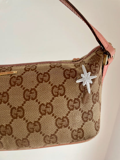 Gucci GG Canvas Shoulder Bag with Pink Leather Trim
