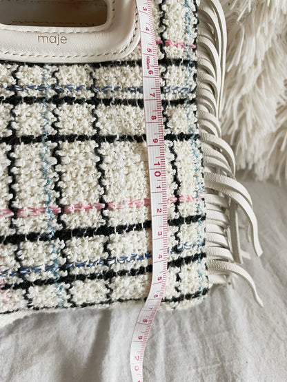 Maje Tweed Mini Bag – White Multicolor Check with Fringe