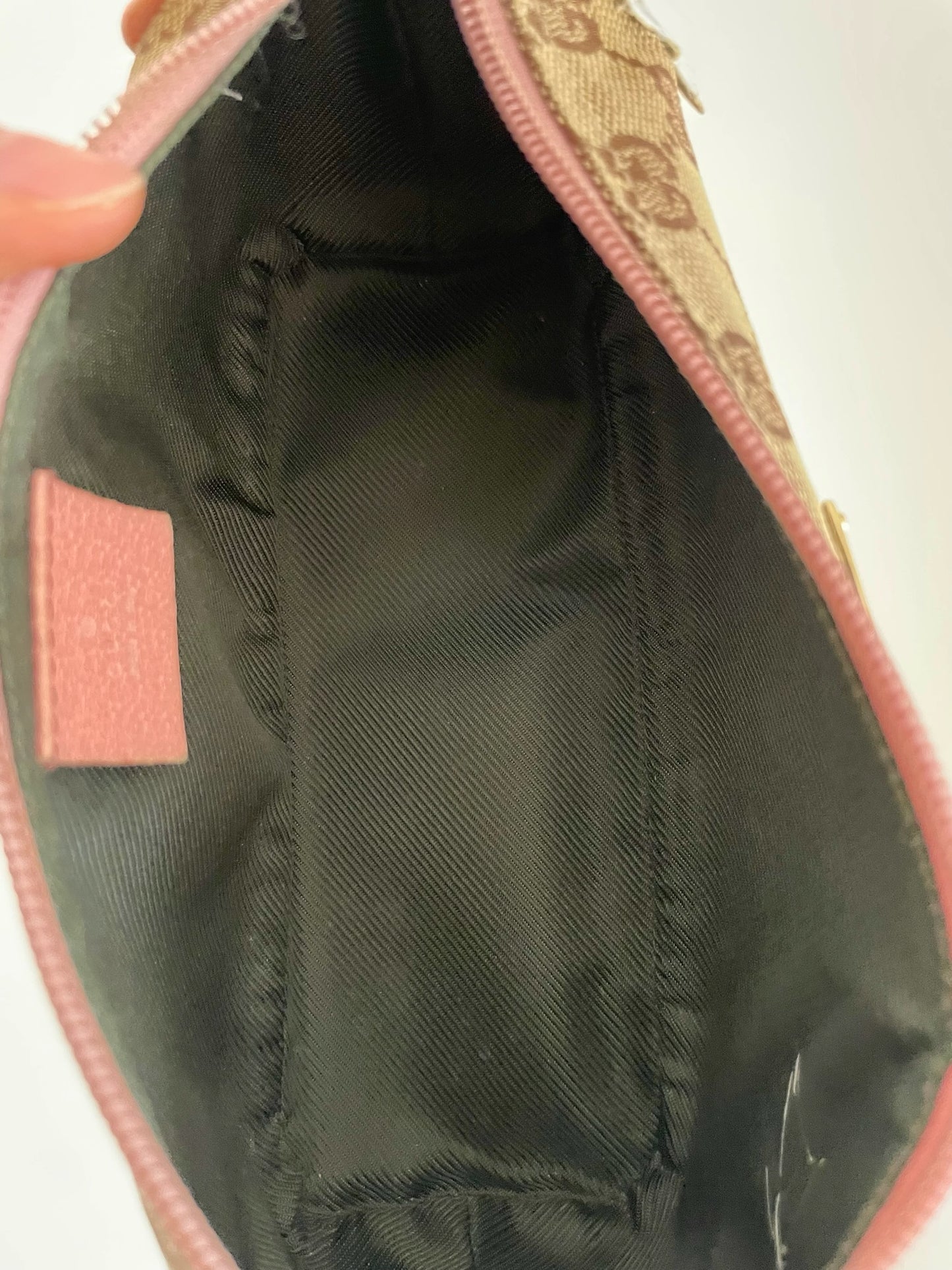 Gucci GG Canvas Shoulder Bag with Pink Leather Trim
