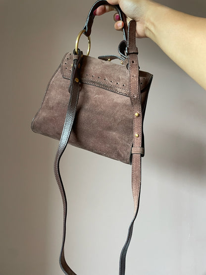 Coccinelle Vintage Top Handle Bag – Suede Leather, Dusty Rose