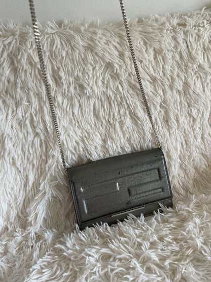 Fendi Baguette Chain Wallet – Metallic Silver Leather