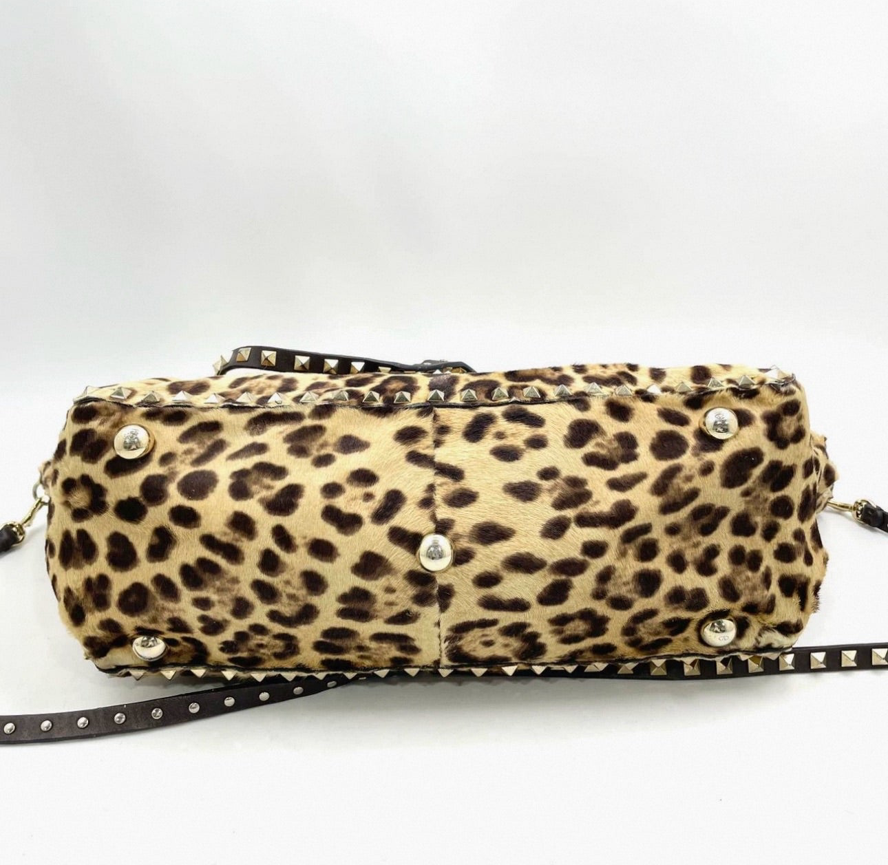 Valentino Leopard Pony Hair Rockstud Tote Bag – Brown/Gold